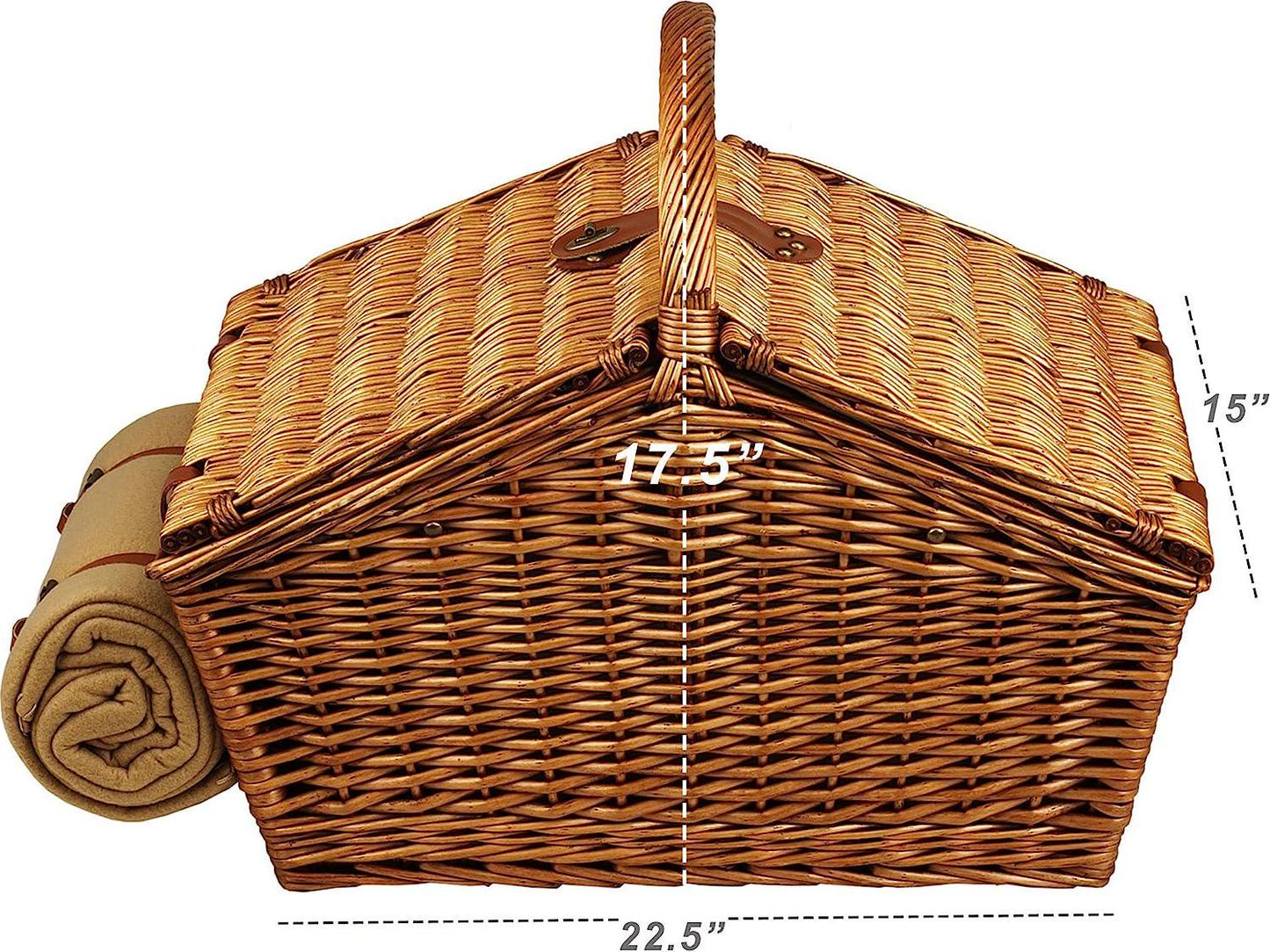 Picnic at Ascot Huntsman English-Style Willow Picnic Basket with Service for 4 and Coffee Set - Gazebo