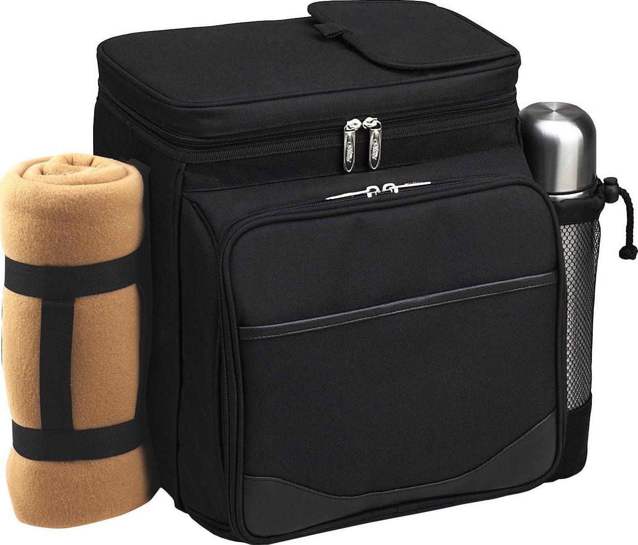 Picnic at Ascot Insulated Picnic Basket/Cooler Fully Equipped for 2 with Coffee Service and blanket - Black