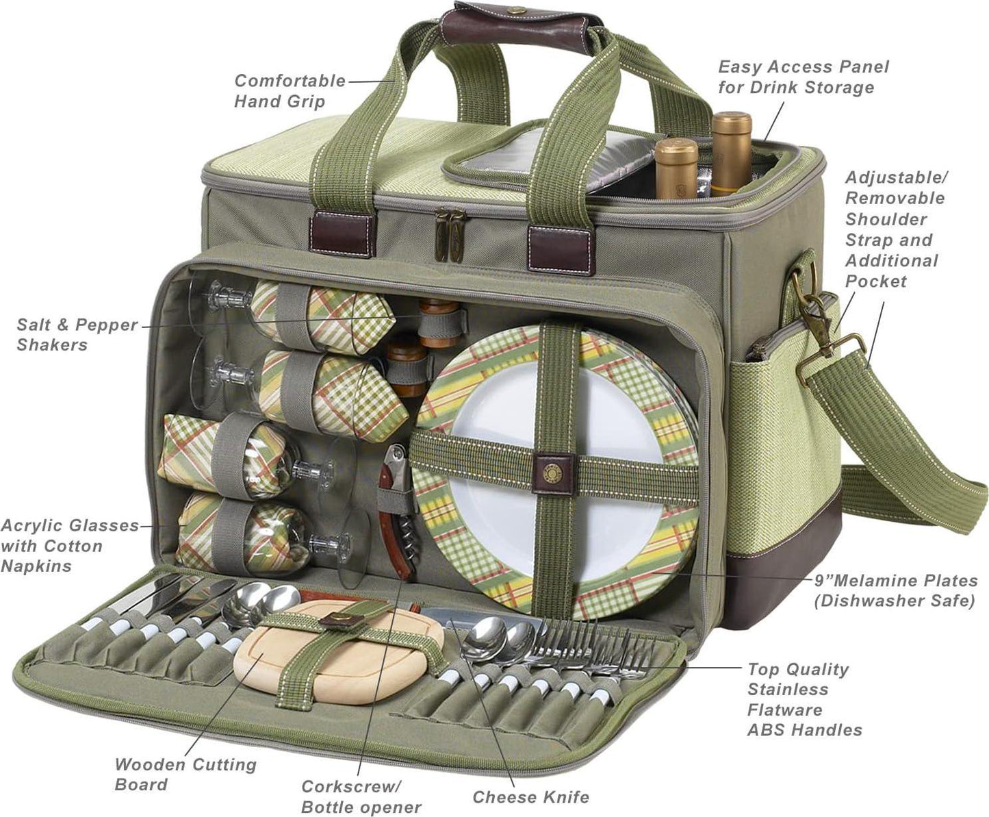Picnic at Ascot- Original Insulated Picnic Cooler with Service for 4 - Designed and Assembled in the USA
