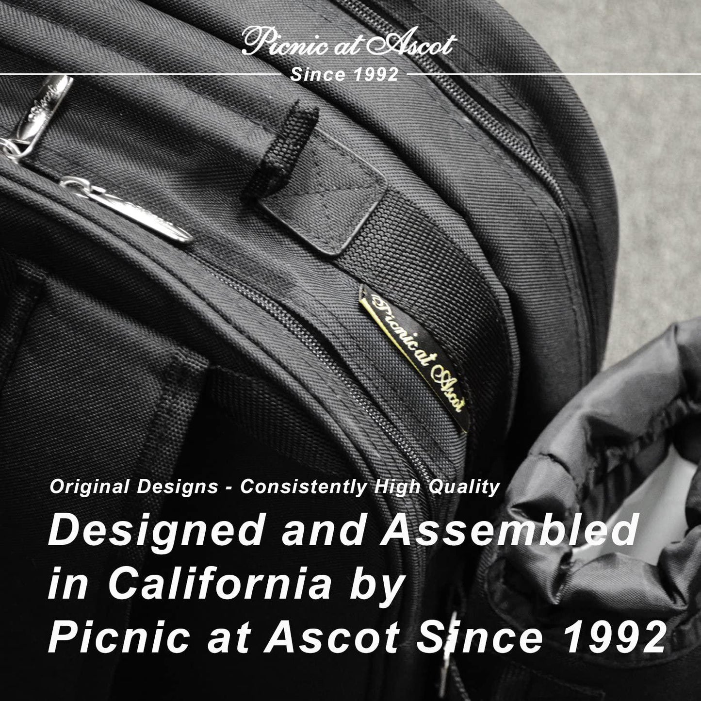 Picnic at Ascot- Original Insulated Picnic Cooler on Wheels with Service for 4- Designed and Assembled in the USA