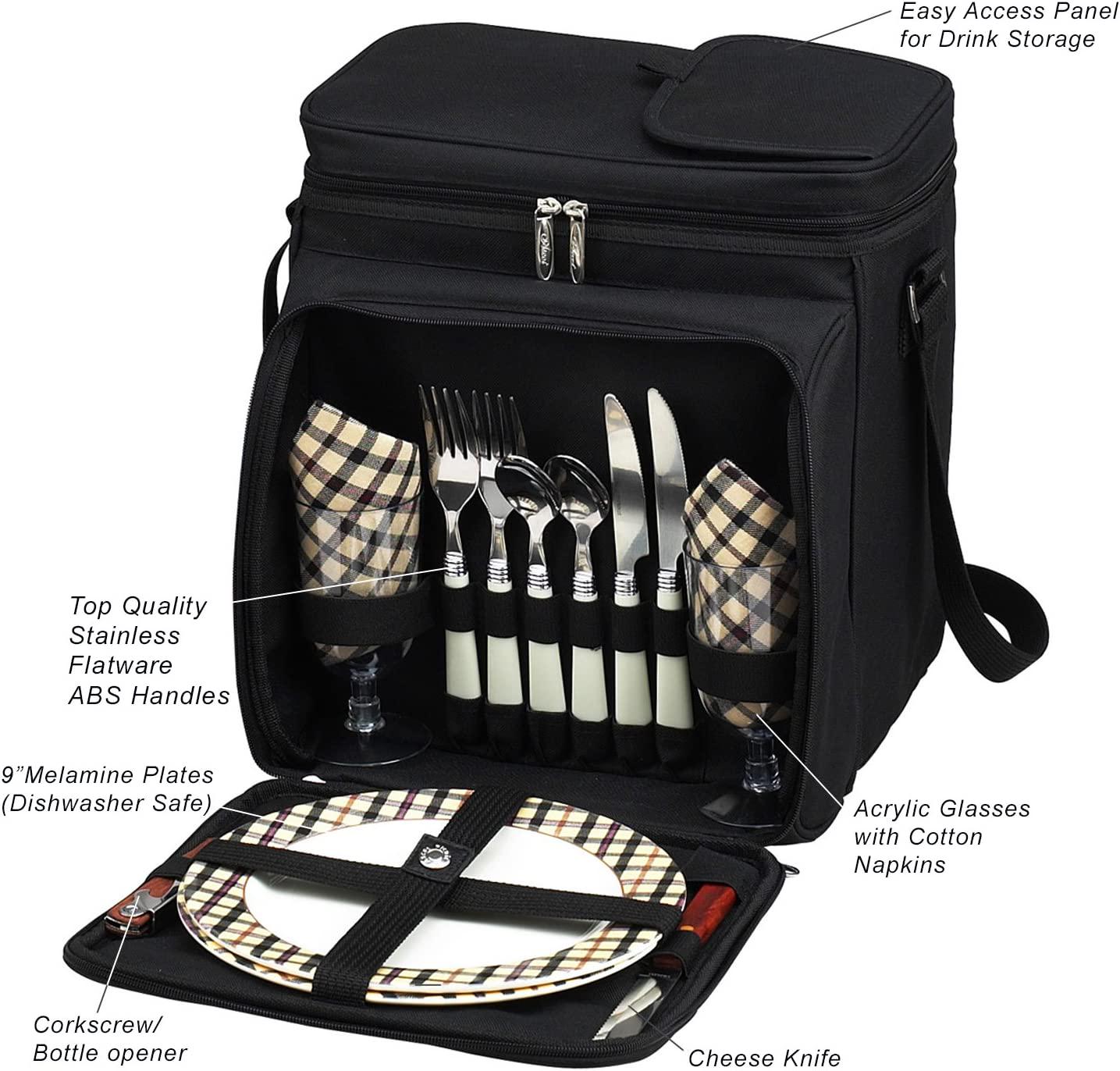 Picnic at Ascot Original Insulated Picnic Basket/Cooler Equipped with Service for 2- Designed, Assembled and Quality Approved in the USA