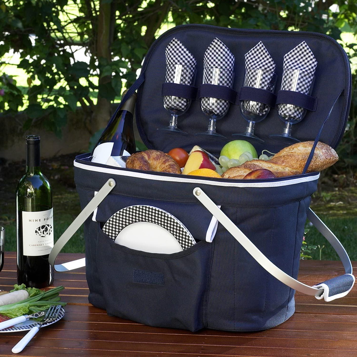 Picnic at Ascot Patented Collapsible Insulated Picnic Basket Equipped with Service For 4- Designed and Assembled in USA