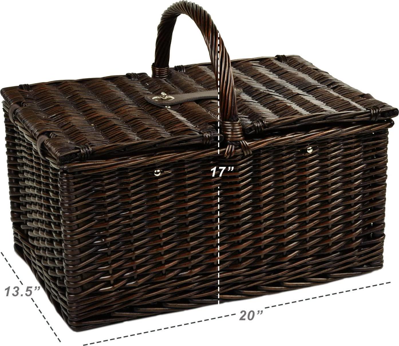Picnic at Ascot Surrey Willow Picnic Basket With Blanket And Coffee Set, Brown Wicker/Diamond Orange