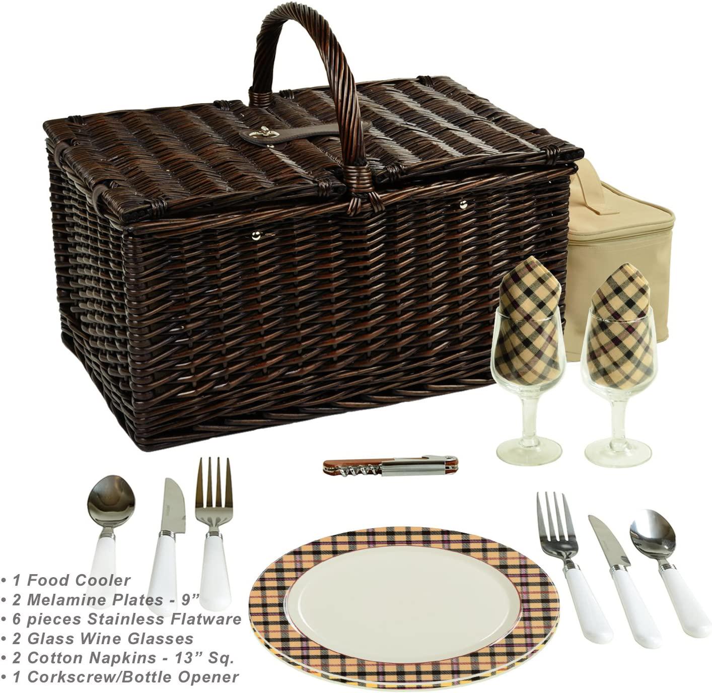 Picnic at Ascot Surrey Willow Picnic Basket with Service for 2 - London Plaid