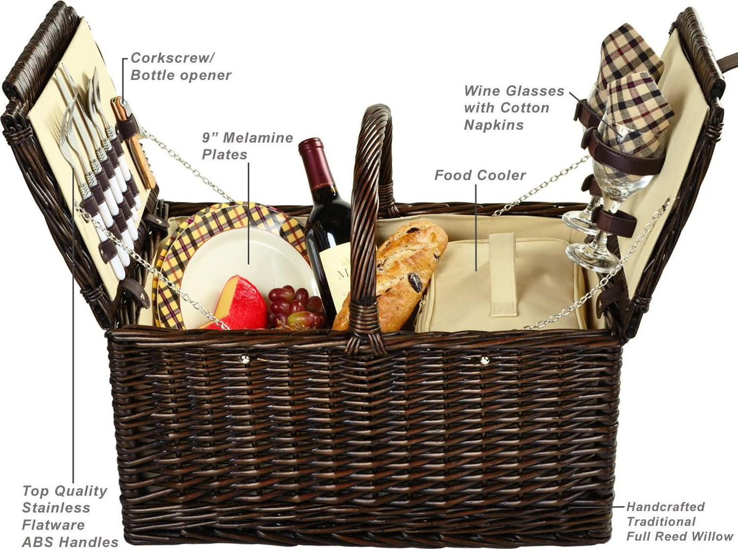 Picnic at Ascot Surrey Willow Picnic Basket with Service for 2 - London Plaid