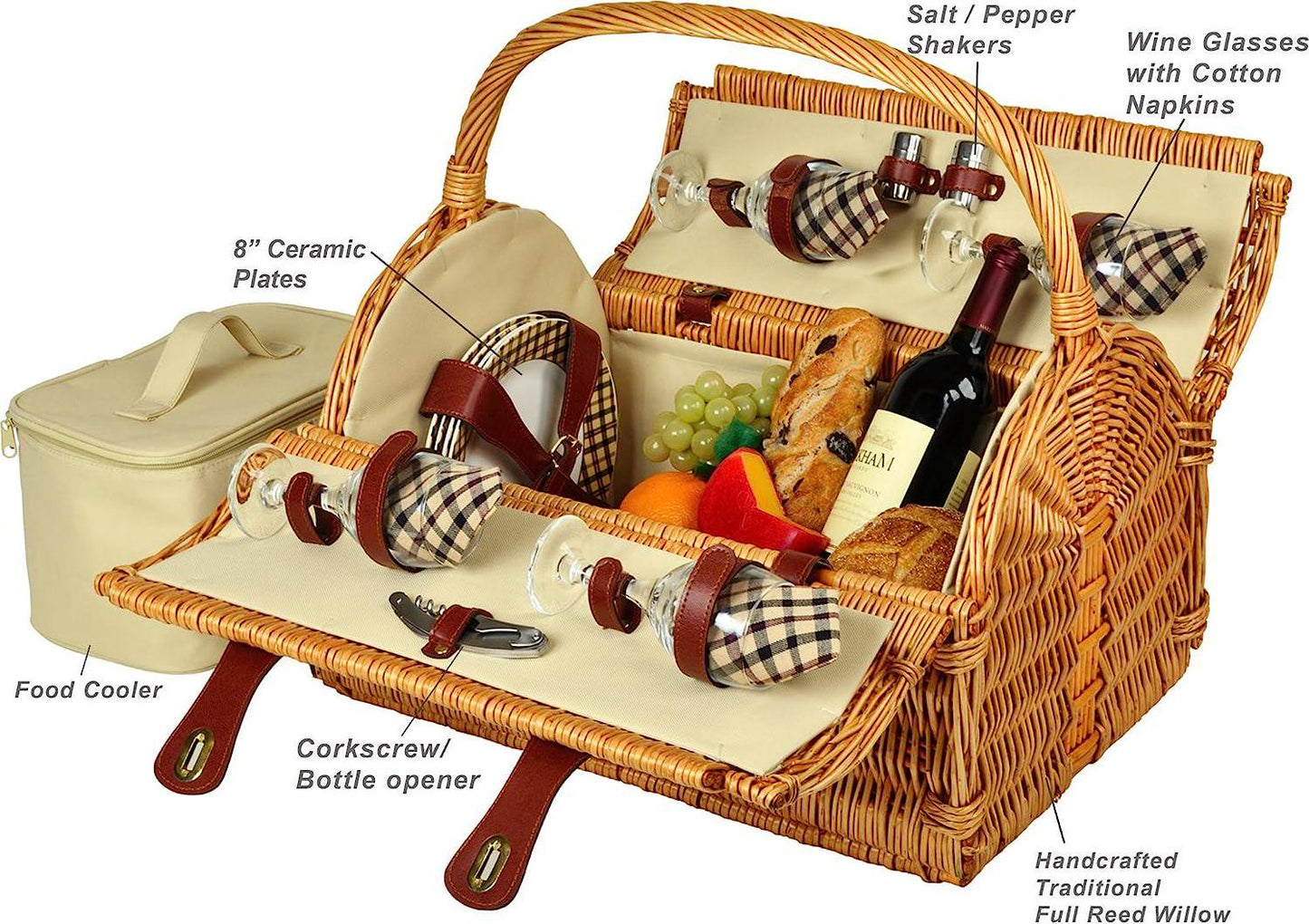 Picnic at Ascot Yorkshire Willow Picnic Basket with Service for 4 - London Plaid