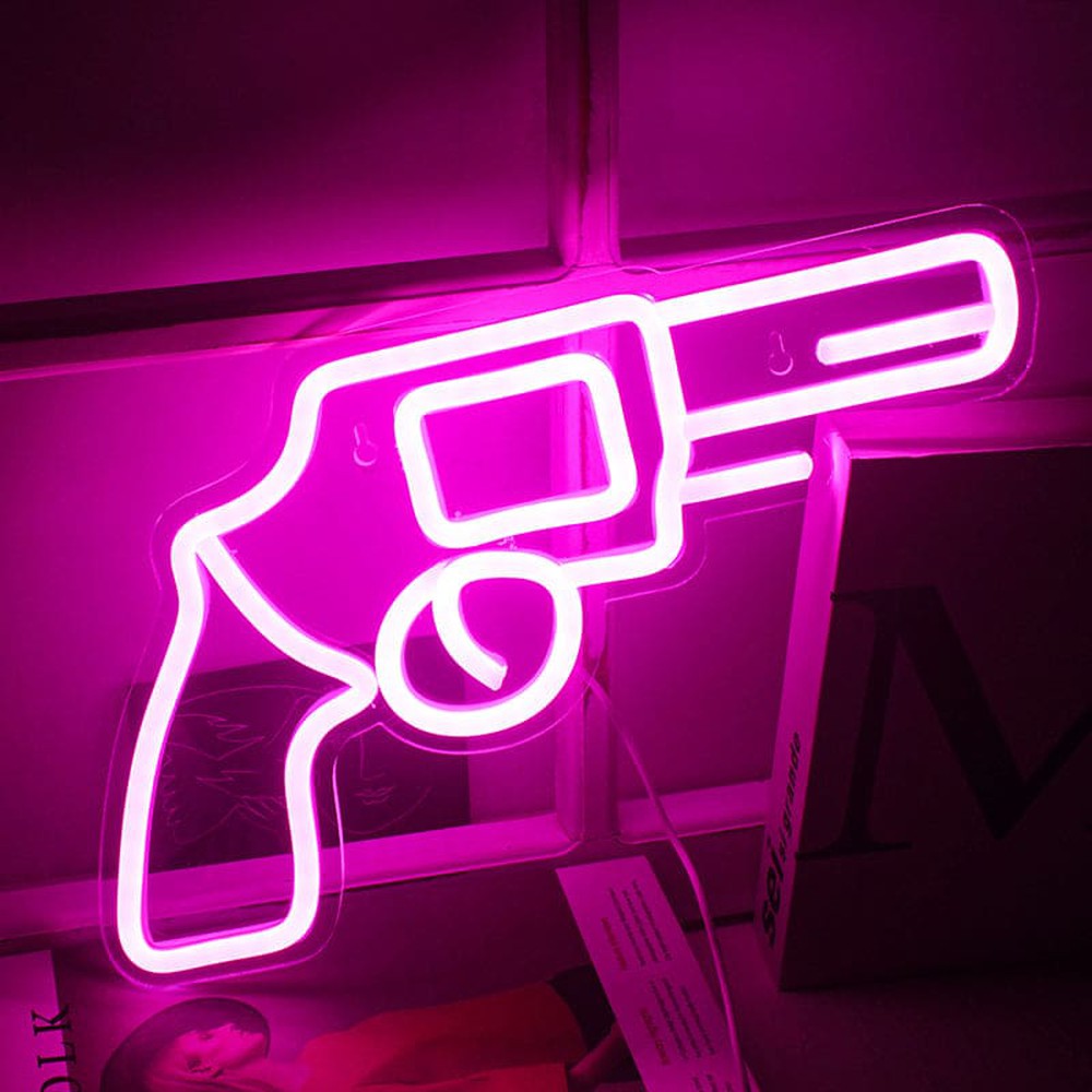 Pink Pistol Shaped Wall Neon LED Sign-