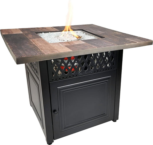 Piper 38 Inch Square UV Printed LP DualHeat Gas Fire Pit Table and Patio Heater Combination with Total of 41,000 BTUs-
