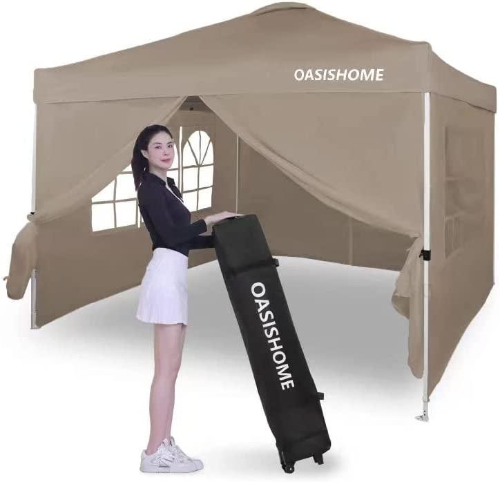 Pop-up Gazebo Instant Canopy Tent 10'x10' with 4 Sidewalls, Windows, Wheeled Bag, for Patio/Outdoor/Wedding Parties and Events-