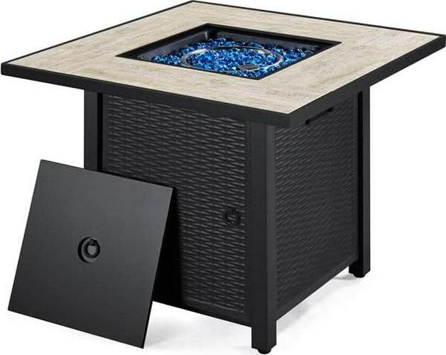 Propane Gas Fire Pit 30 Inch 50,000 BTU Square Gas Firepits with Ceramic Tabletop and Fire Glass, Multi-Function Outdoor Heating Fire Table for Garden/Patio/Courtyard/Party, Black-