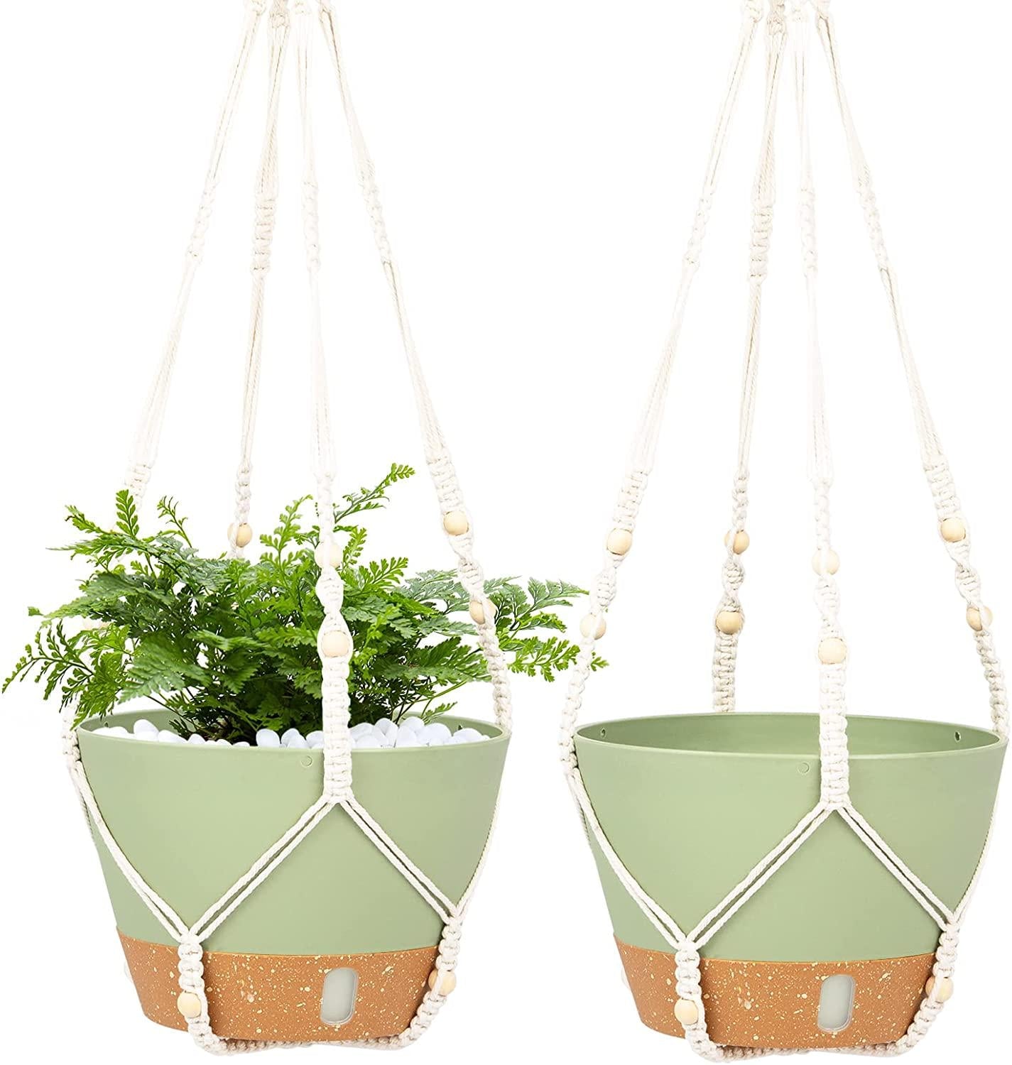 QCQHDU Hanging Planters for Indoor Plants,2 Pack Macrame Plant Hanger with Pots with Cotton Rope,Hanging Plant Holder Outdoor Home Decor. (Green-8 inch)-