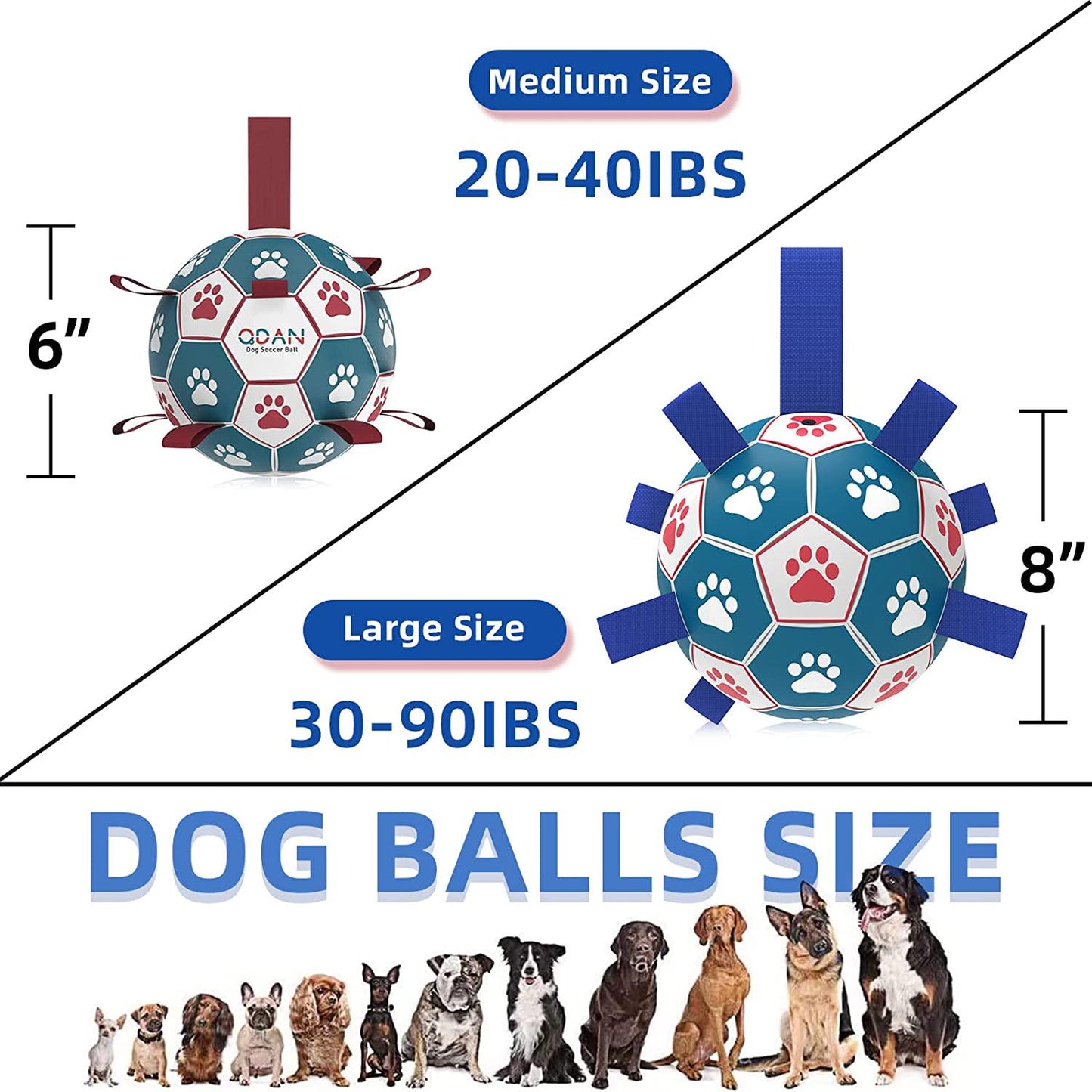 Dog Soccer Ball Interactive Toys for Tug of War, Puppy Birthday Gifts, Dog Water Toy, Durable for Small and Medium Dogs-Blue&Red(6 inch)