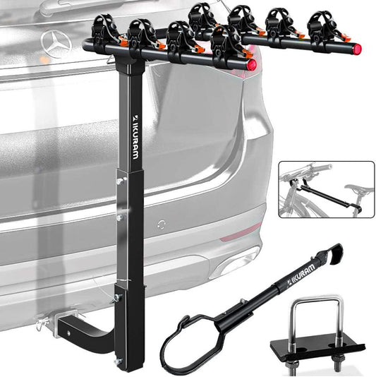 R 4 Bike Rack Bicycle Carrier Racks Hitch Mount Double Foldable Rack for Cars, Trucks, SUV's and minivans with a 2 Hitch Receiver Including Top Tube Tension Bicycle Cross-bar Adapter-