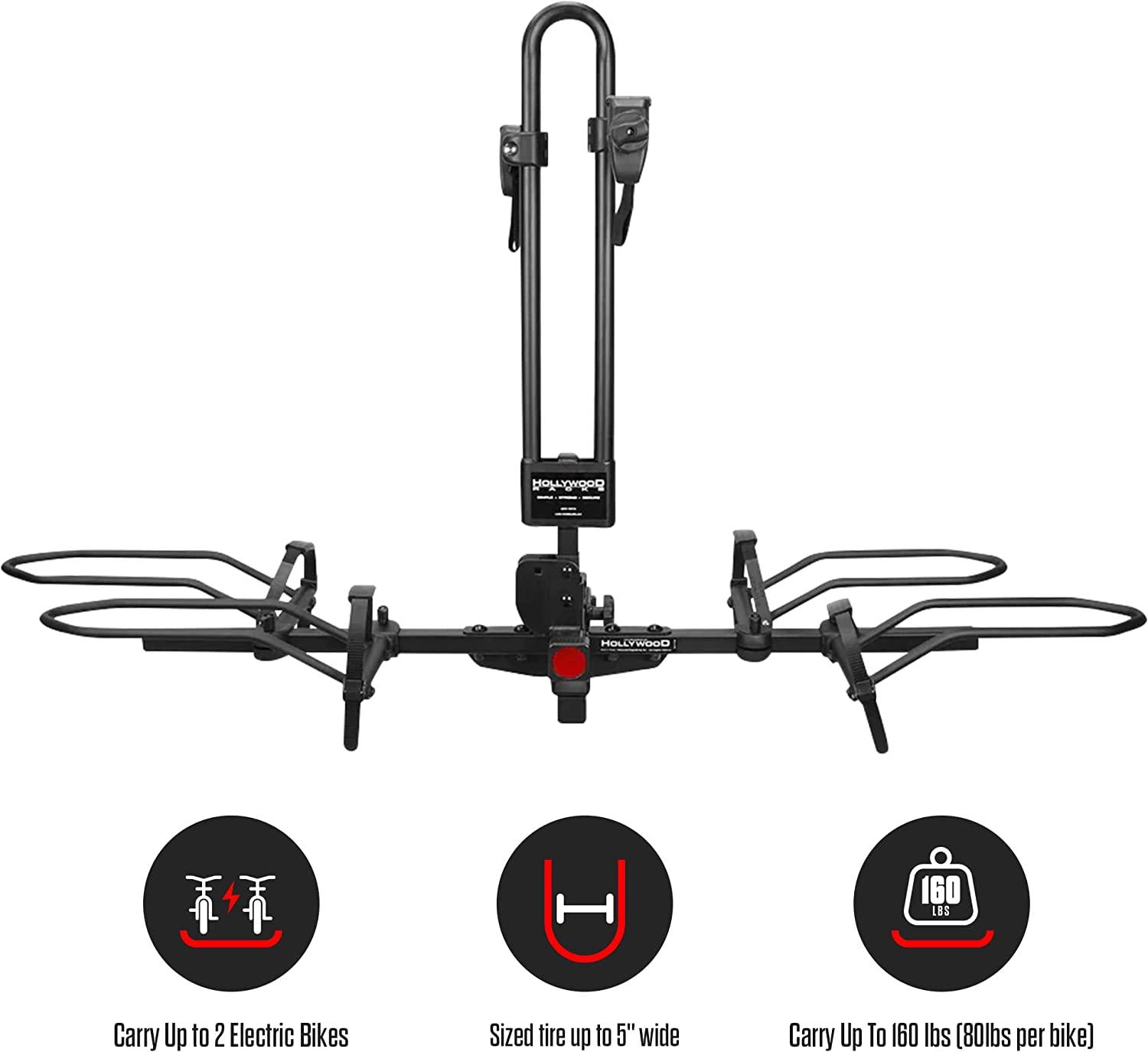 RV Rider Hitch Bike Rack for 2 E-Bikes up to 80 lbs Each - Premium Electric Bike Rack for RV, Fifth Wheel, Flat Towed Vehicle - Durable EBike Rack for Standard and Fat Tire Bikes-
