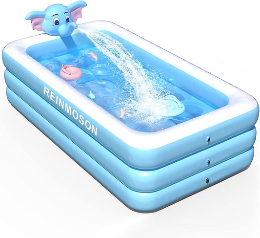 Reinmoson Inflatable Swimming Pool, 130 x 72 x 22 Large Kids Pool for Backyard with Elephant Sprinkler, Large Blow upÂ KiddieÂ Pool for Kids, Adults, Toddlers, Family, Outdoor, Garden, Age 3+-