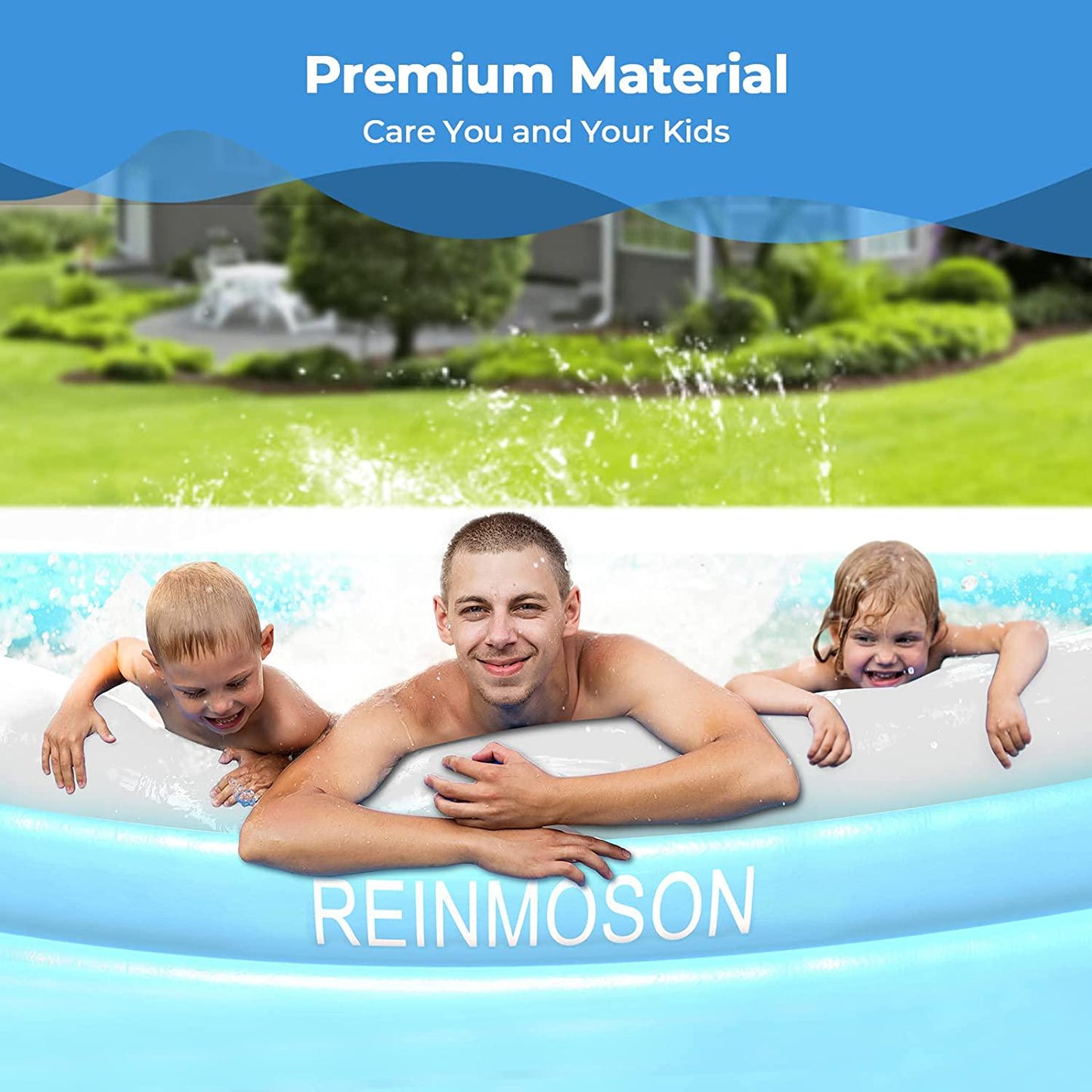 Reinmoson Inflatable Swimming Pool, 130 x 72 x 22 Large Kids Pool for Backyard with Elephant Sprinkler, Large Blow  Pool Age 3+