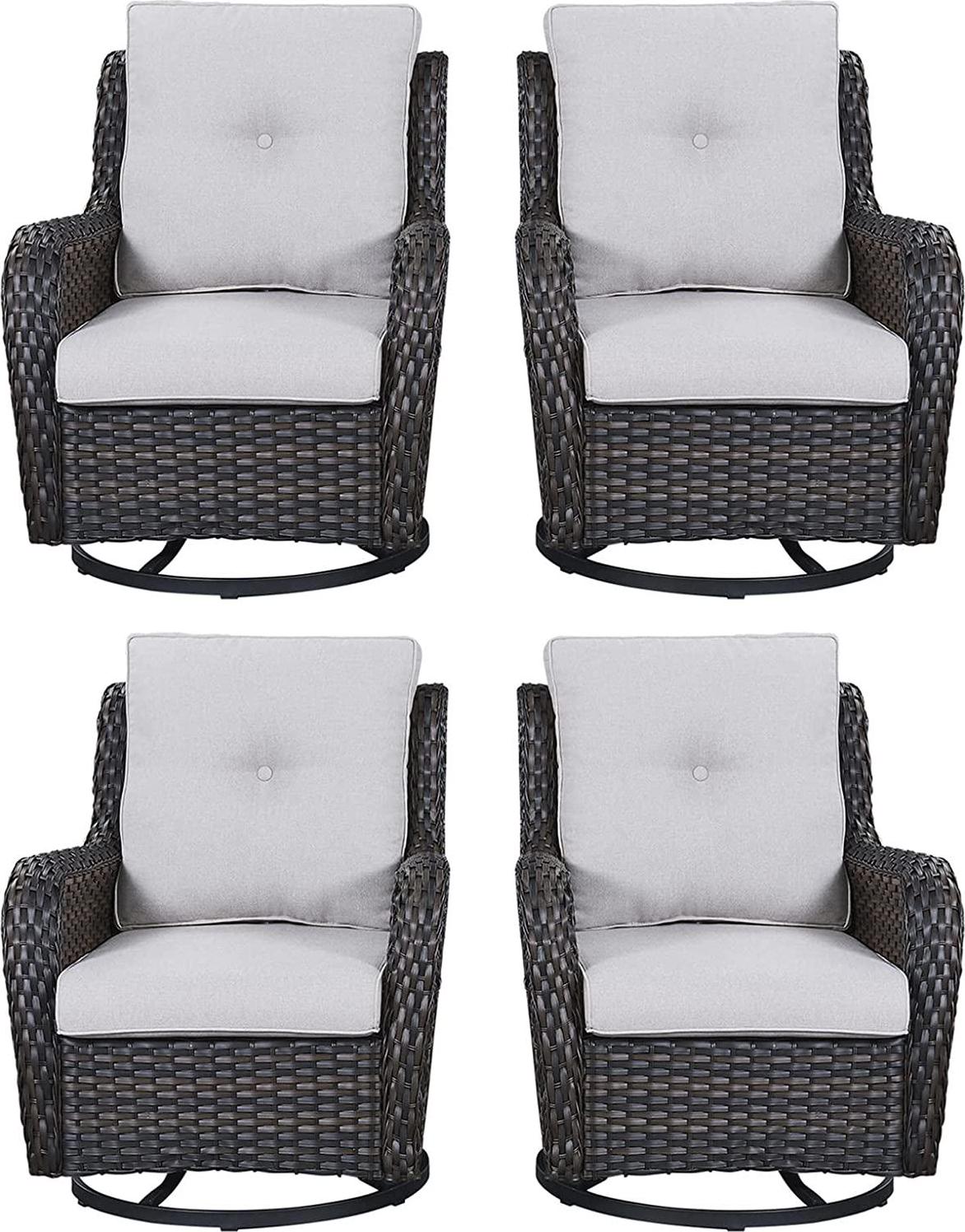 Rilyson Wicker Rocking Chair Swivel Chairs - 4 Piece Rocker Patio Chairs Set Rattan Rocking Chair for Outdoor Porch Deck Garden Backyard(Brown/Beige)-