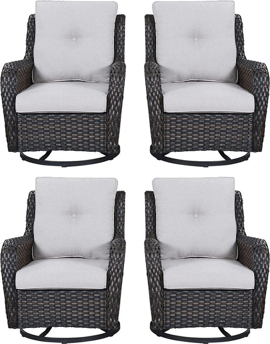 Rilyson Wicker Rocking Chair Swivel Chairs - 4 Piece Rocker Patio Chairs Set Rattan Rocking Chair for Outdoor Porch Deck Garden Backyard(Brown/Beige)-