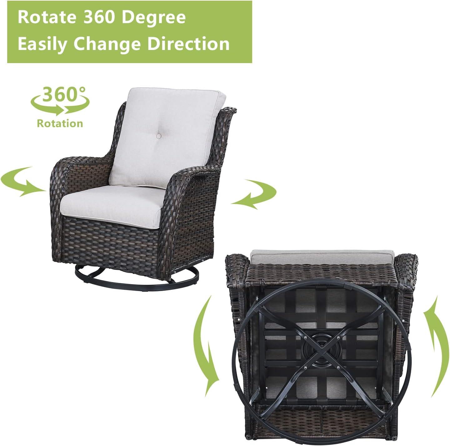 Rilyson Wicker Rocking Chair Swivel Chairs - 4 Piece Rocker Patio Chairs Set Rattan Rocking Chair for Outdoor Porch Deck Garden Backyard(Brown/Beige)