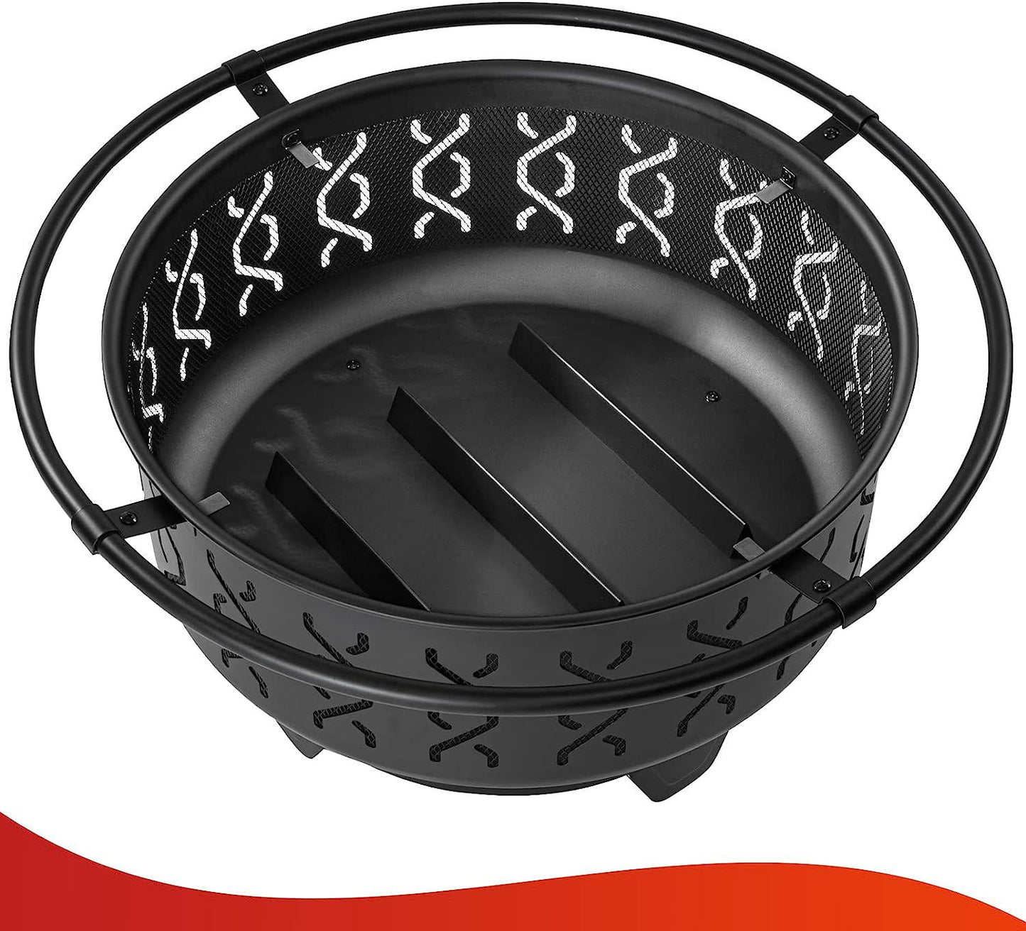 30 Inch Fire Pits for Outside Wood Burning Outdoor Large FirePit Round Steel Firepit for Patio Backyard Garden Outdoor Heating,with Spark Screen,Log Grate,Poker, Black (SFPR-001)