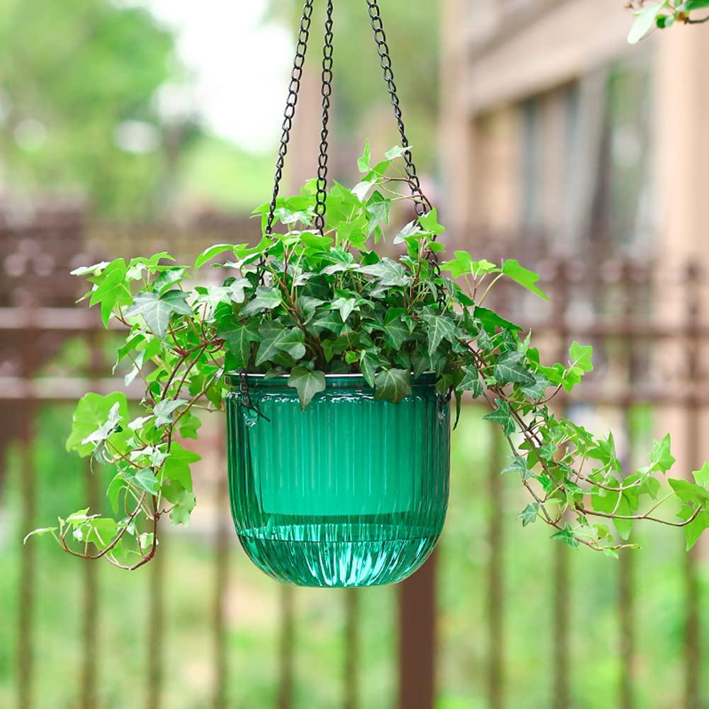 SNUGBERI 2 Pack Self Watering Hanging Planters, Indoor Outdoor Hanging Plant Pot Basket Plastic Hanging Flower Pots with Drainage Hole, Hooks
