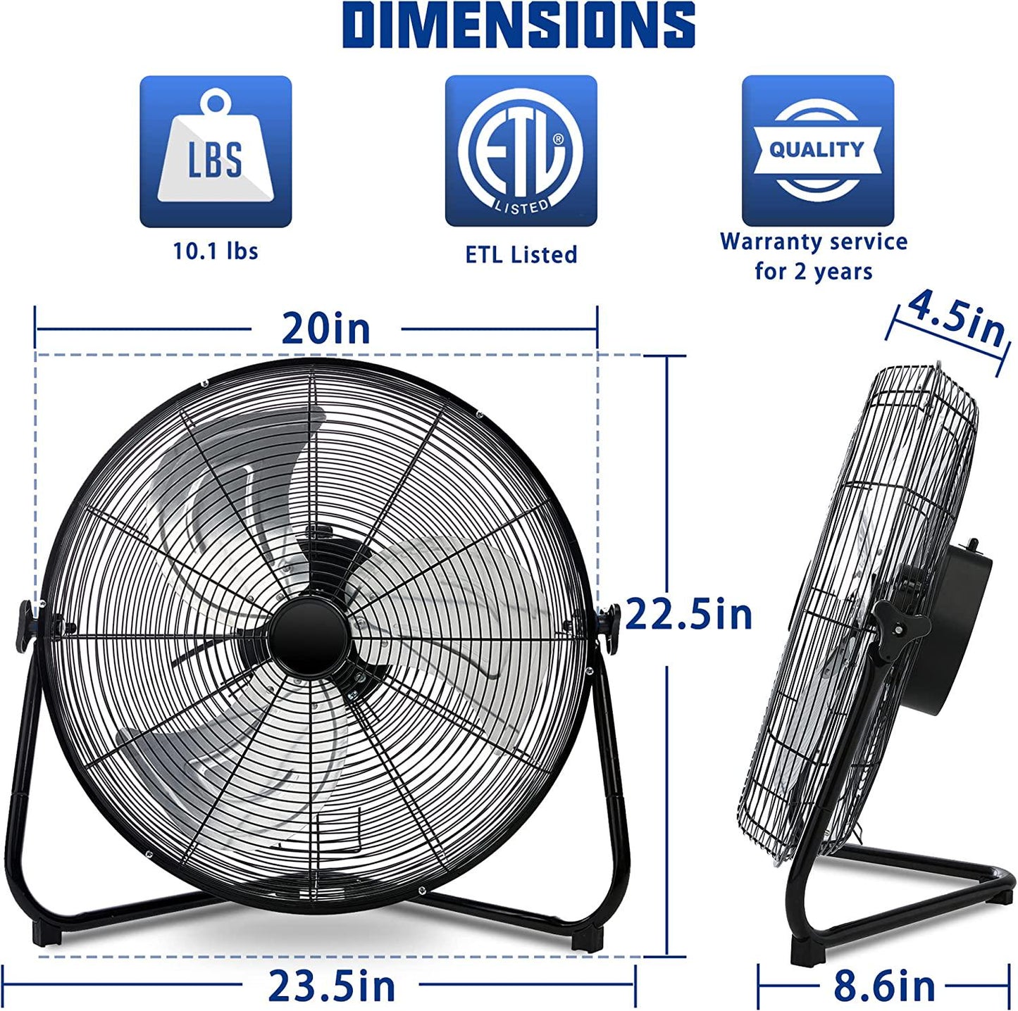 FLAME 6000 CFM Floor Fan High Velocity,20 Inch 3-Speed Heavy Duty Metal Fan with Wall-Mounting System,360° Adjustable Tilting