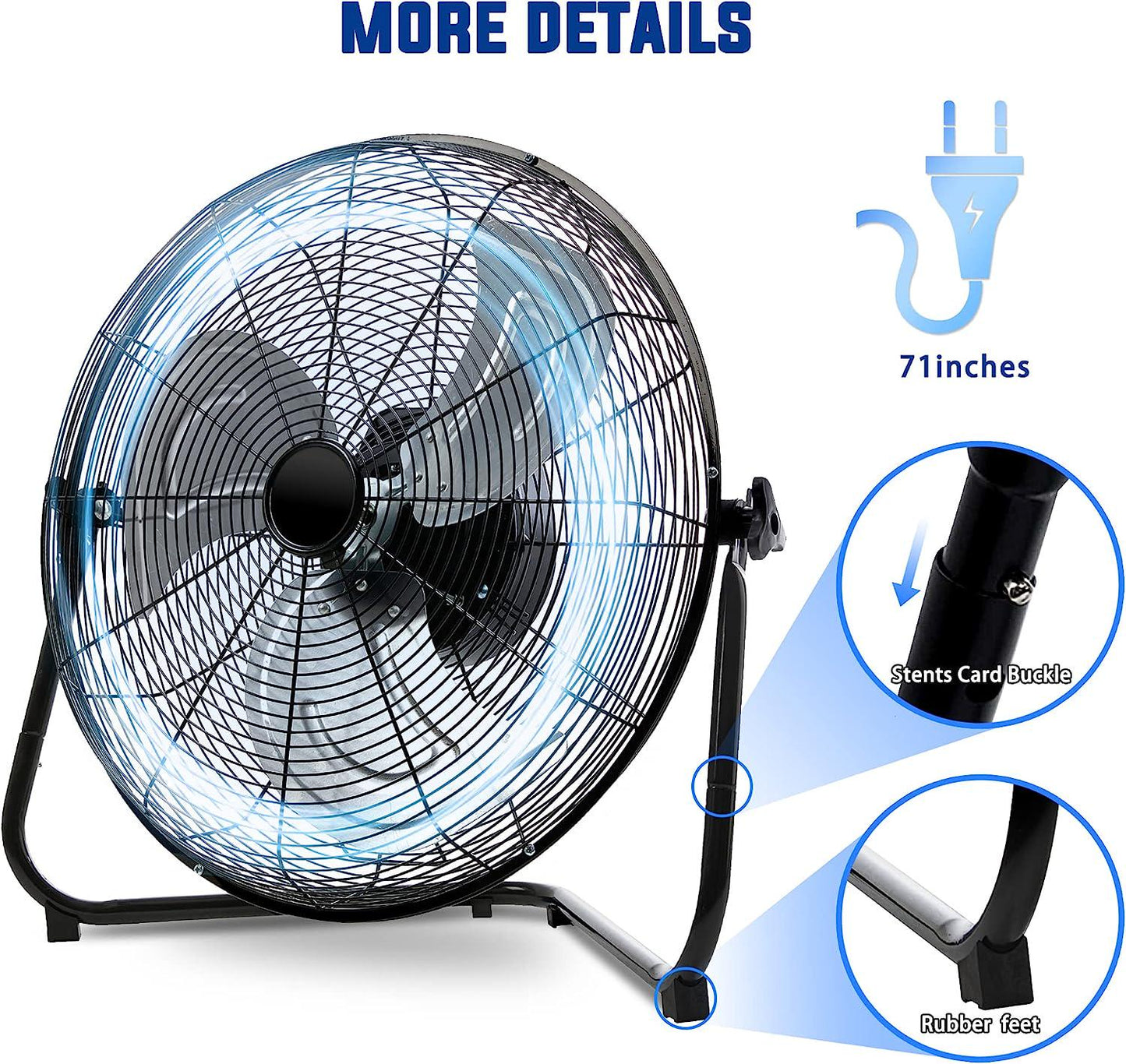 FLAME 6000 CFM Floor Fan High Velocity,20 Inch 3-Speed Heavy Duty Metal Fan with Wall-Mounting System,360° Adjustable Tilting