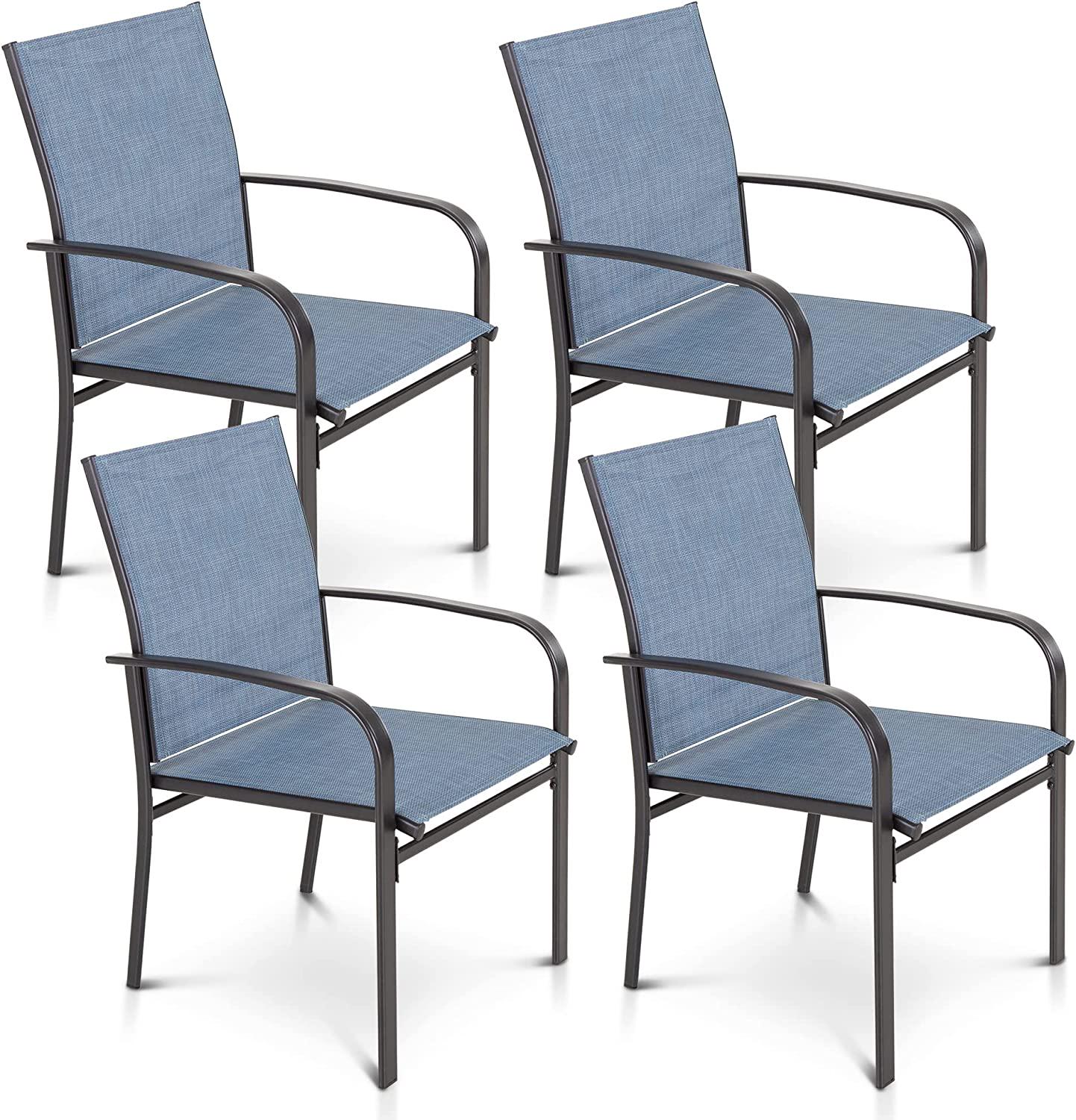 SUNSHINE VALLEY Outdoor Dining Chairs for 4,Garden Backyard Lawn Yard Furniture, Steel Frame with Textilene Fabric Blue Stable Patio Dining Chairs-