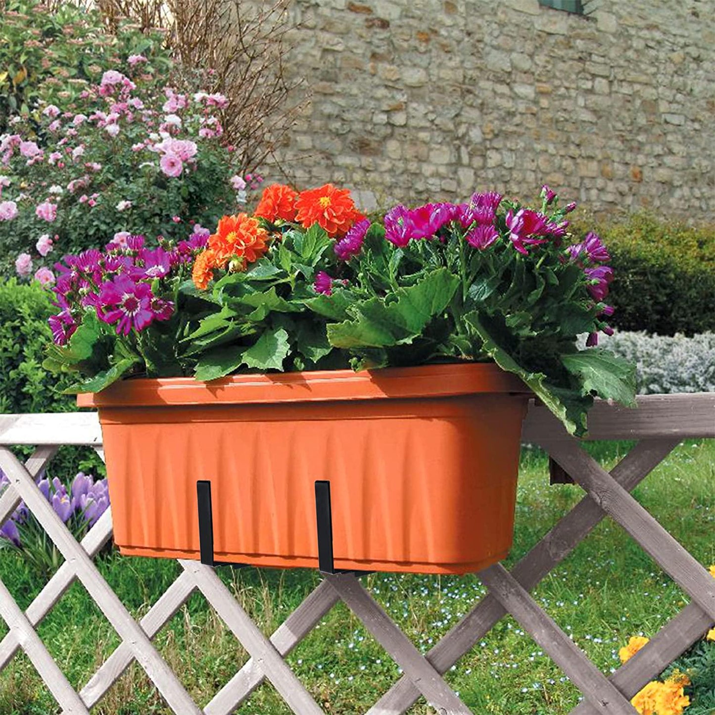 SanSanYa Window Box Planter Brackets Adjustable Planter Box Bracket (5.92 to 13 ) for Window Box Flower Plant (6, Black)
