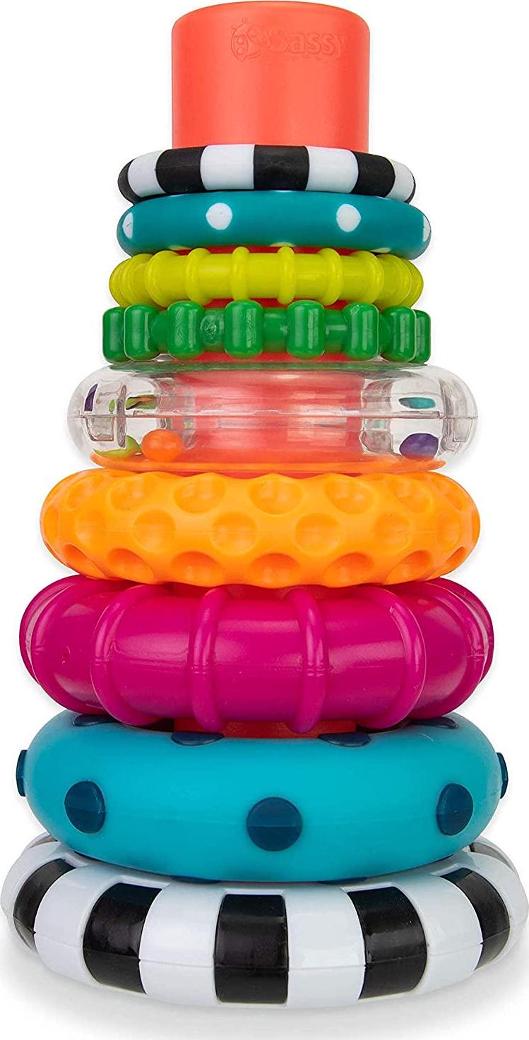 Sassy Stacks of Circles Stacking Ring STEM Learning Toy, Age 6+ Months, Multi, 9 Piece Set-