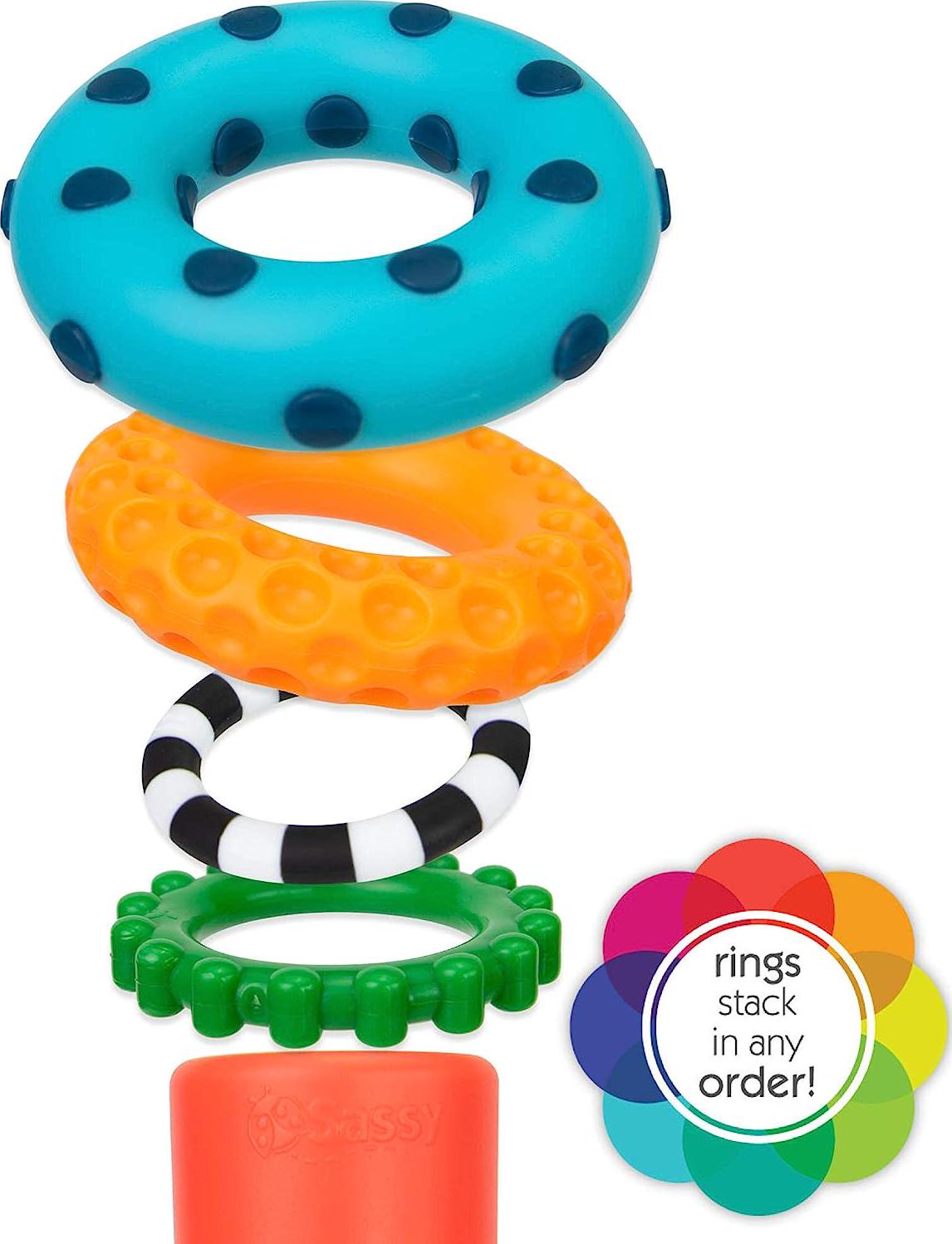 Sassy Stacks of Circles Stacking Ring STEM Learning Toy, Age 6+ Months, Multi, 9 Piece Set