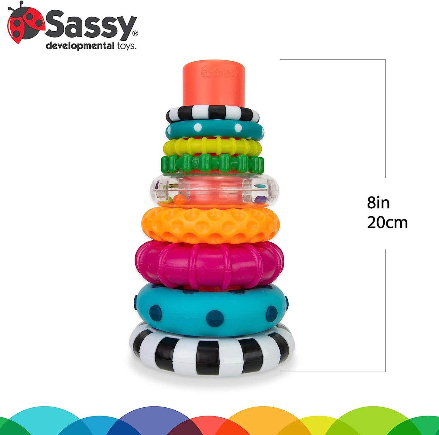 Sassy Stacks of Circles Stacking Ring STEM Learning Toy, Age 6+ Months, Multi, 9 Piece Set