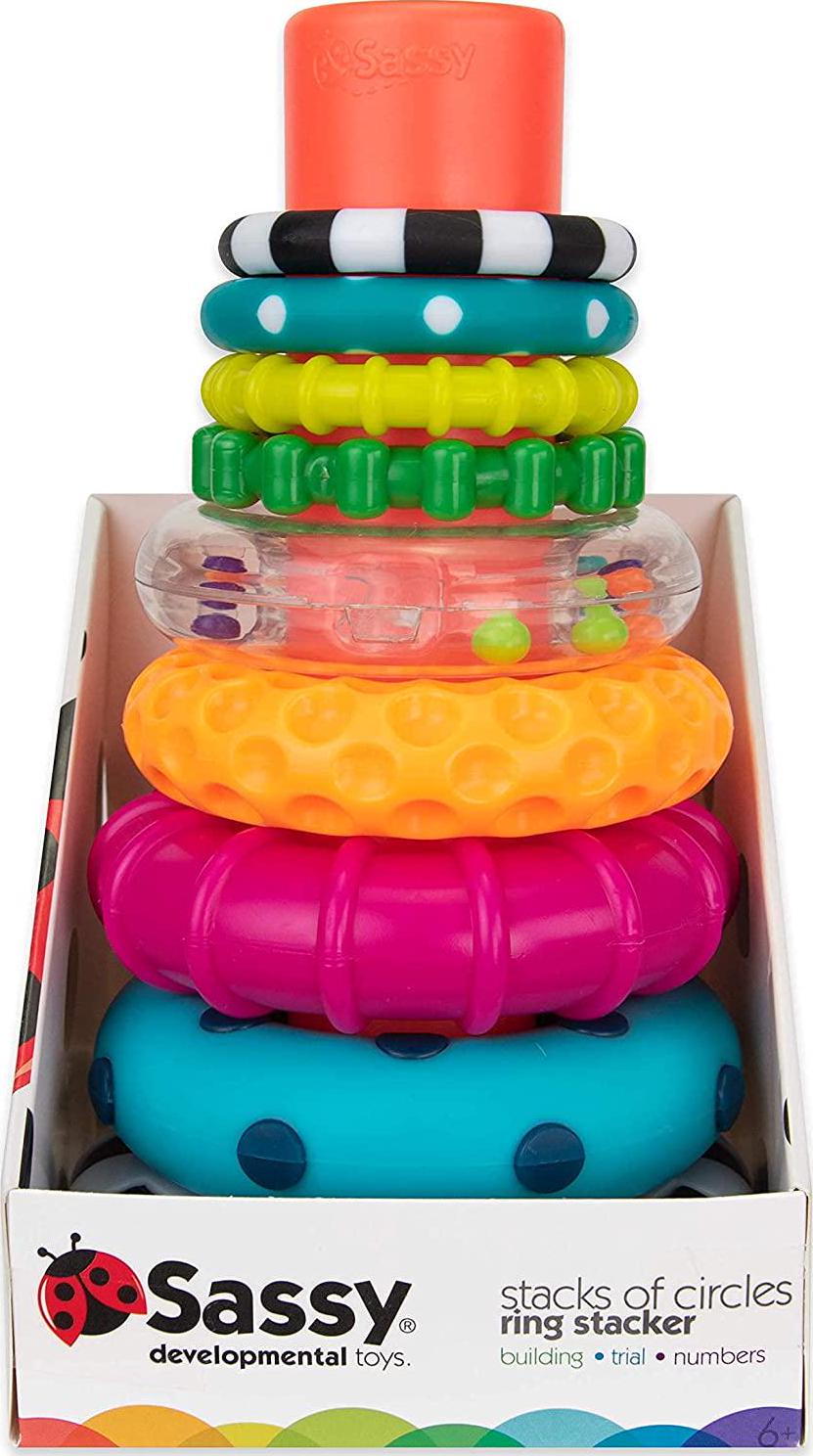 Sassy Stacks of Circles Stacking Ring STEM Learning Toy, Age 6+ Months, Multi, 9 Piece Set