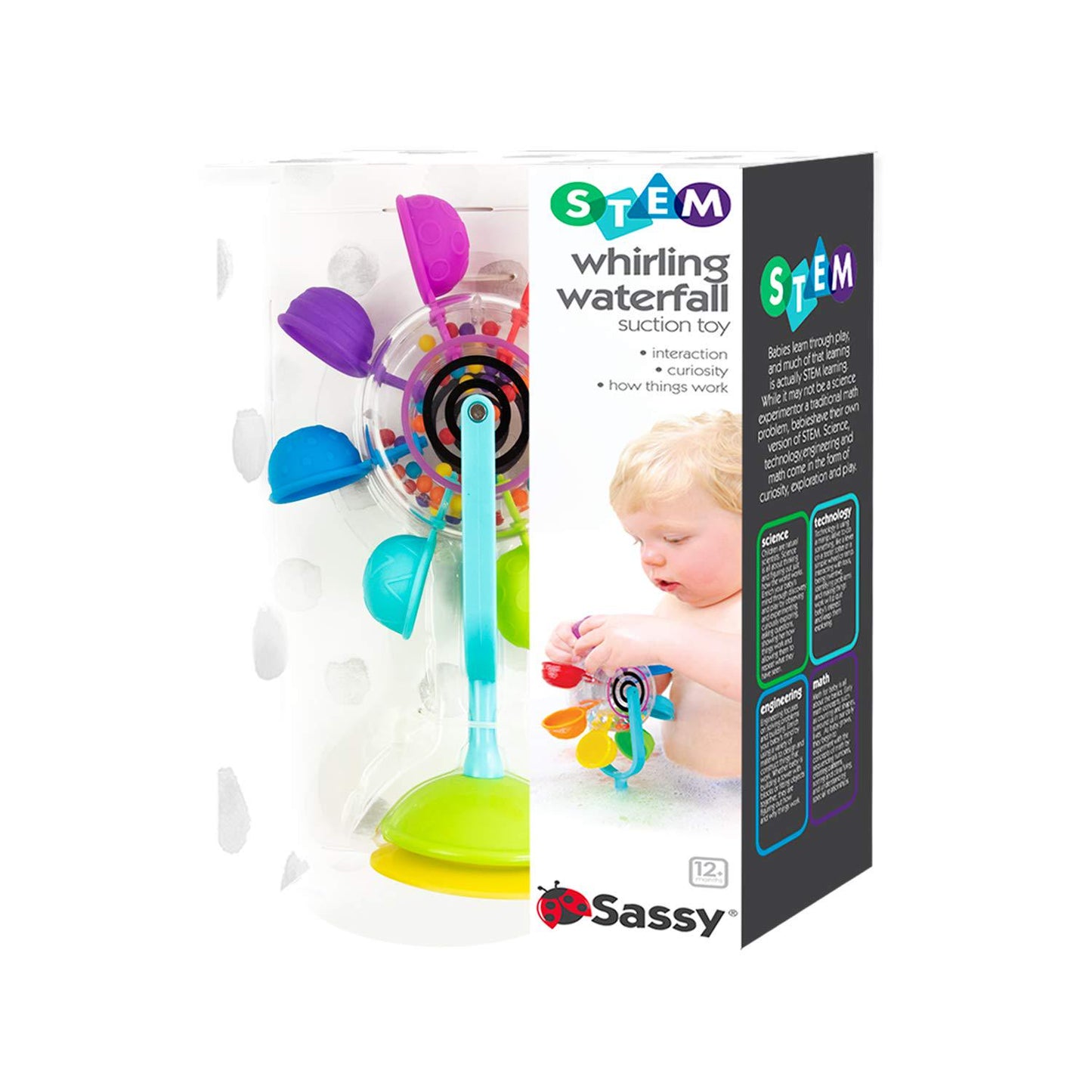 Sassy Whirling Waterfall Suction Toy for Bathtime - Stem - Ages 12+ Months, Multi