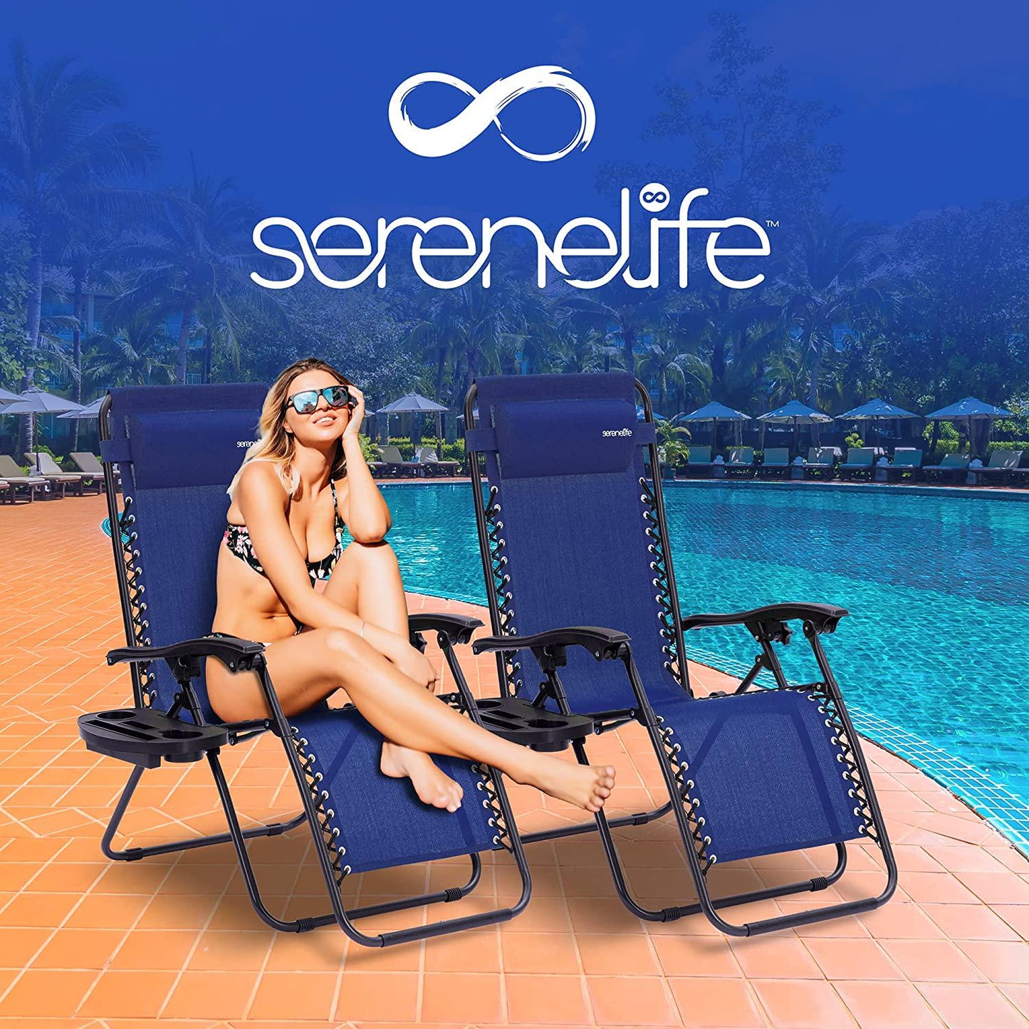 SereneLife Zero Gravity Lounge Chair, Navy Blue