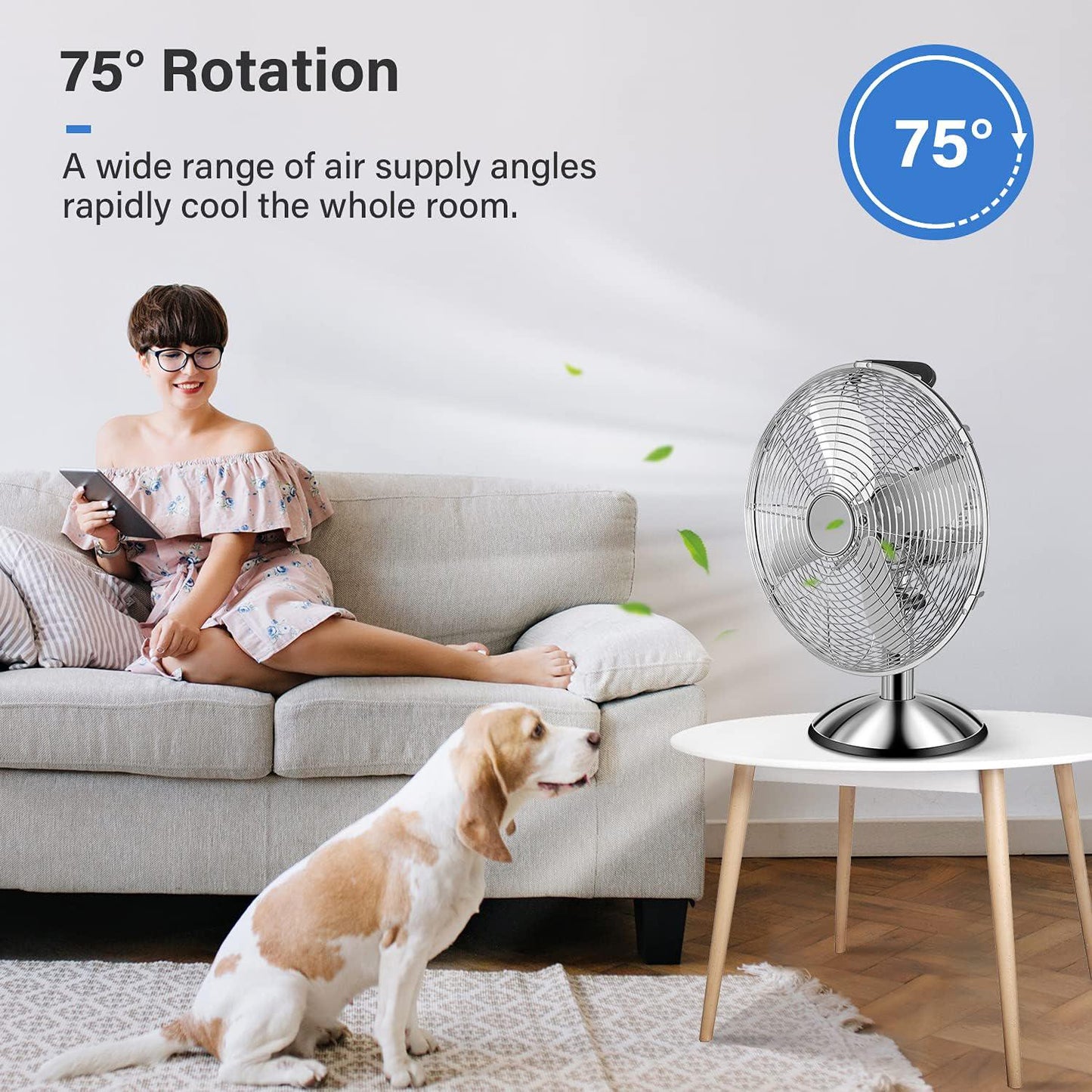 Deluxe 12 Inch Stand Fan, Horizontal Ocillation 75°, 3 Settings Speeds, Low Noise, Quality Made Durable Fan, High Velocity, Heavy Duty Metal For Industrial, Commercial