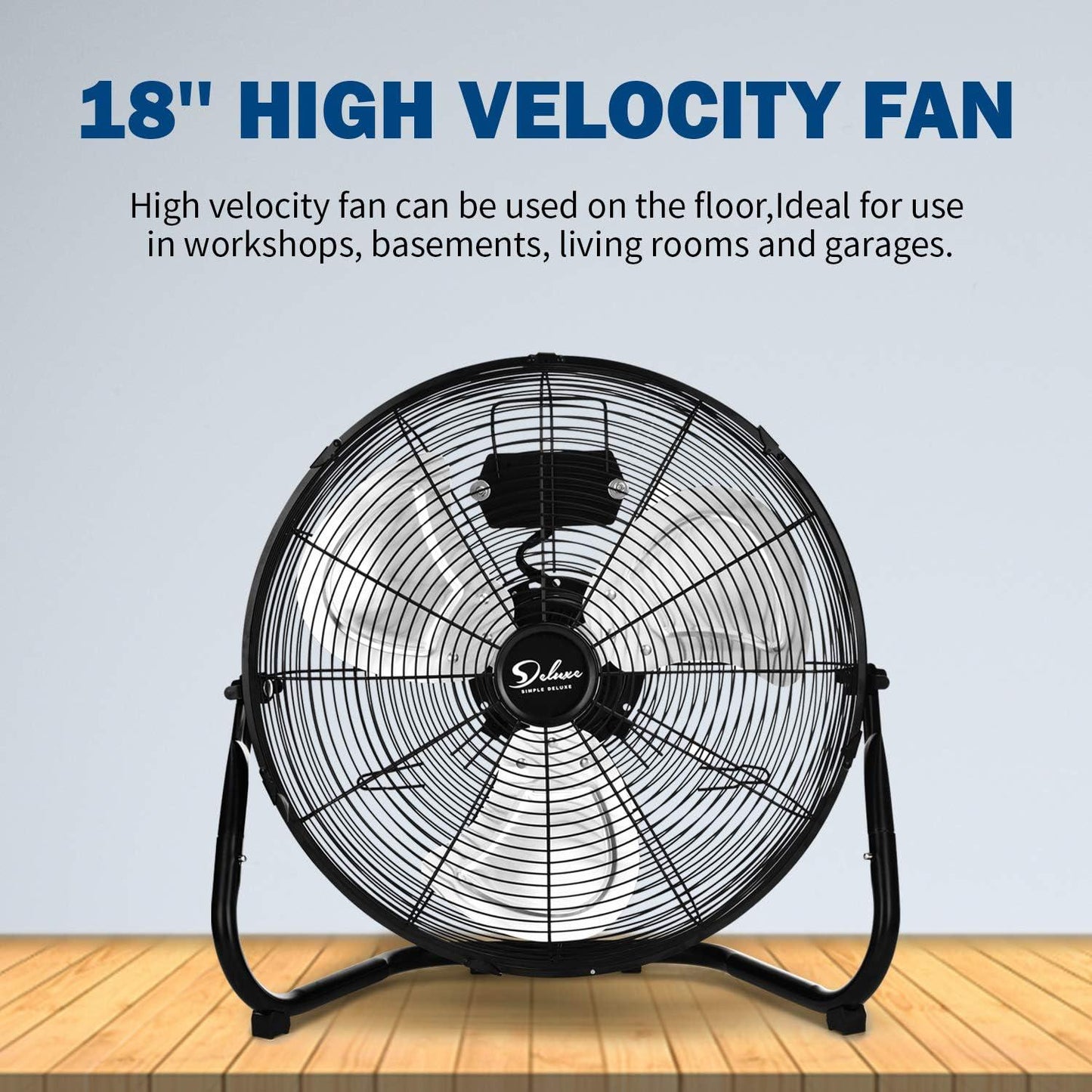 Deluxe 18 Inch 3-Speed High Velocity Heavy Duty Metal Industrial Floor Fans, Black
