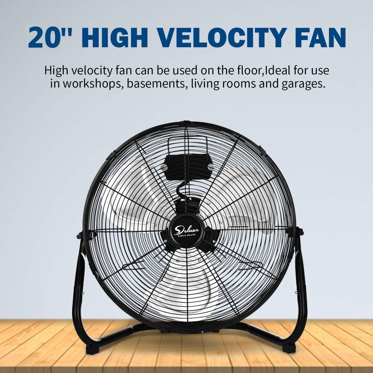 Deluxe 20 Inch 3-Speed High Velocity Heavy Duty Metal Industrial Floor Fan for Warehouse,Workshop, Factory and Basement, Black