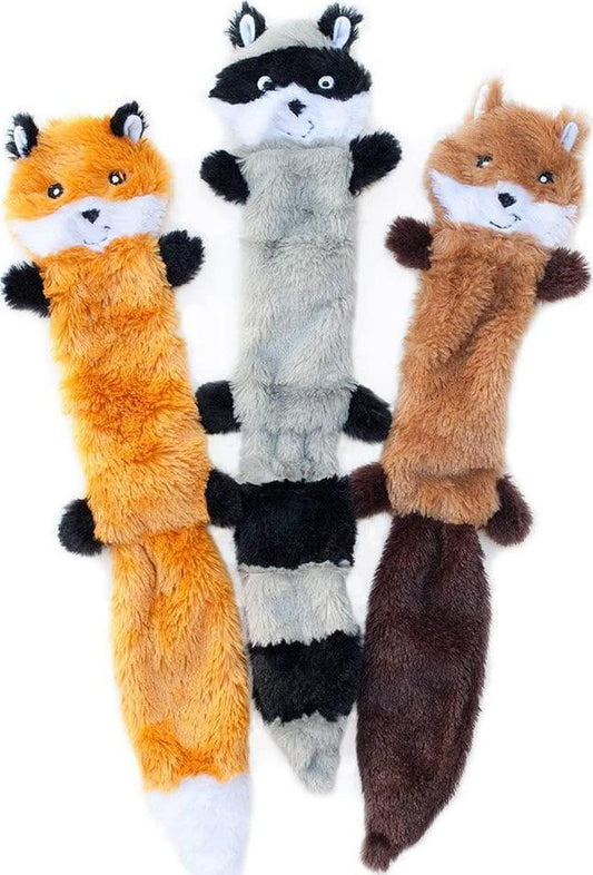 Skinny Peltz - Fox, Raccoon, and Squirrel - No Stuffing Squeaky Dog Toys, Unstuffed Chew Toy-