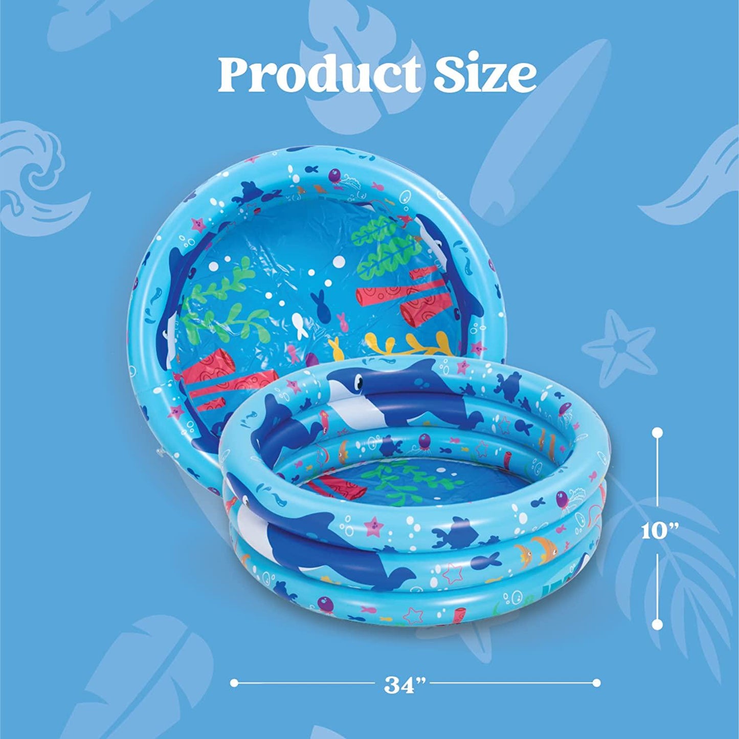 Inflatable Kiddie Pool for Baby Swimming Pool, Kids Portable Ball Pit Pool Blue Ocean Indoor and Outdoor 34 Inches