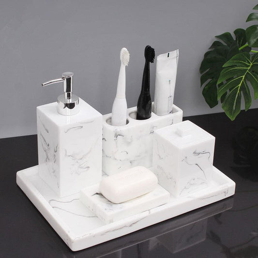 Soap Dispenser Toothbrush Holder Marble Set-