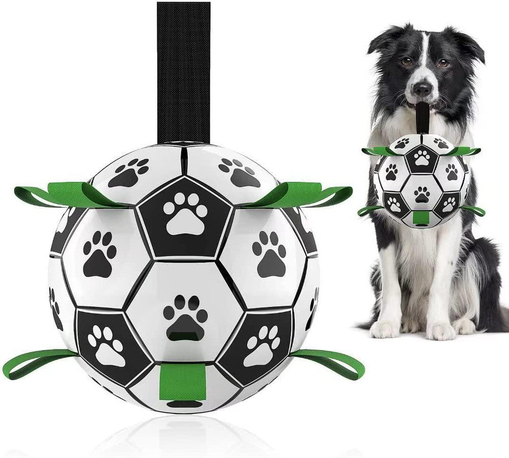 Soccer Ball with Straps, Interactive Puppy Toys for Tug of War, Birthday Gifts, Durable Water Toy World Cup for Small and Medium Dogs 6 Inch-