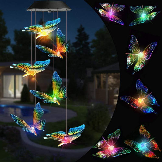 Solar Wind Chime Outdoor, Color Changing Wind Chimes Butterfly, LED Decorative Mobile, Waterproof Outdoor Decorative Lights for Patio, Balcony, Bedroom, Party, Yard, Window, Garden-