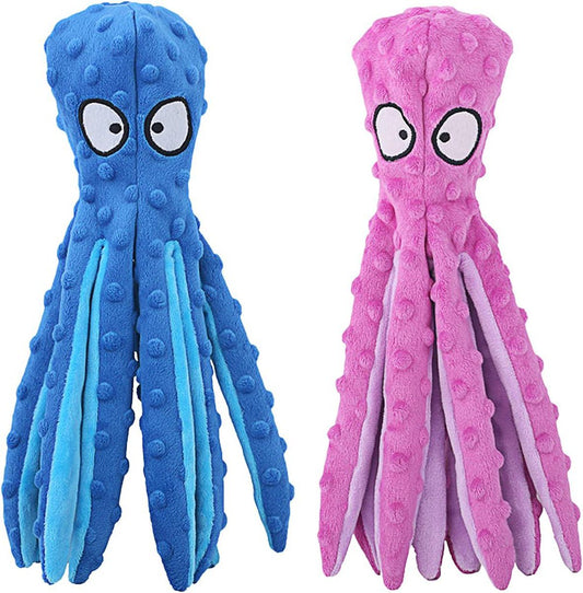 Squeaky Dog Toys, Octopus No Stuffing Crinkle Plush Dog Chew Toys for Puppy Teething, Pet Training and Entertaining, Durable Interactive Dog Toys-