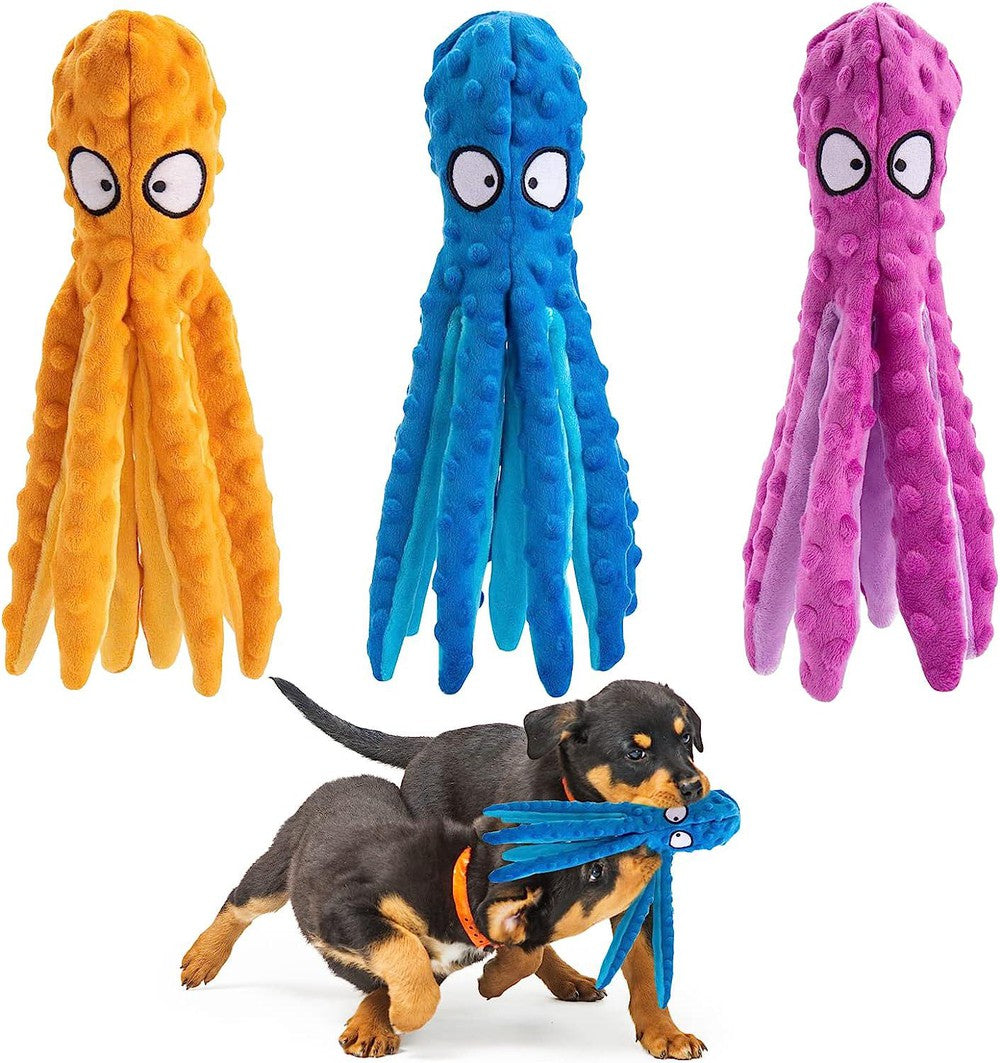 Squeaky Dog Toys, Octopus Toys for Aggressive Chewers, Tough No Stuffing Plush Large Dogs, Crinkle Interactive Puppy Small Medium Dogs(3pcs)-