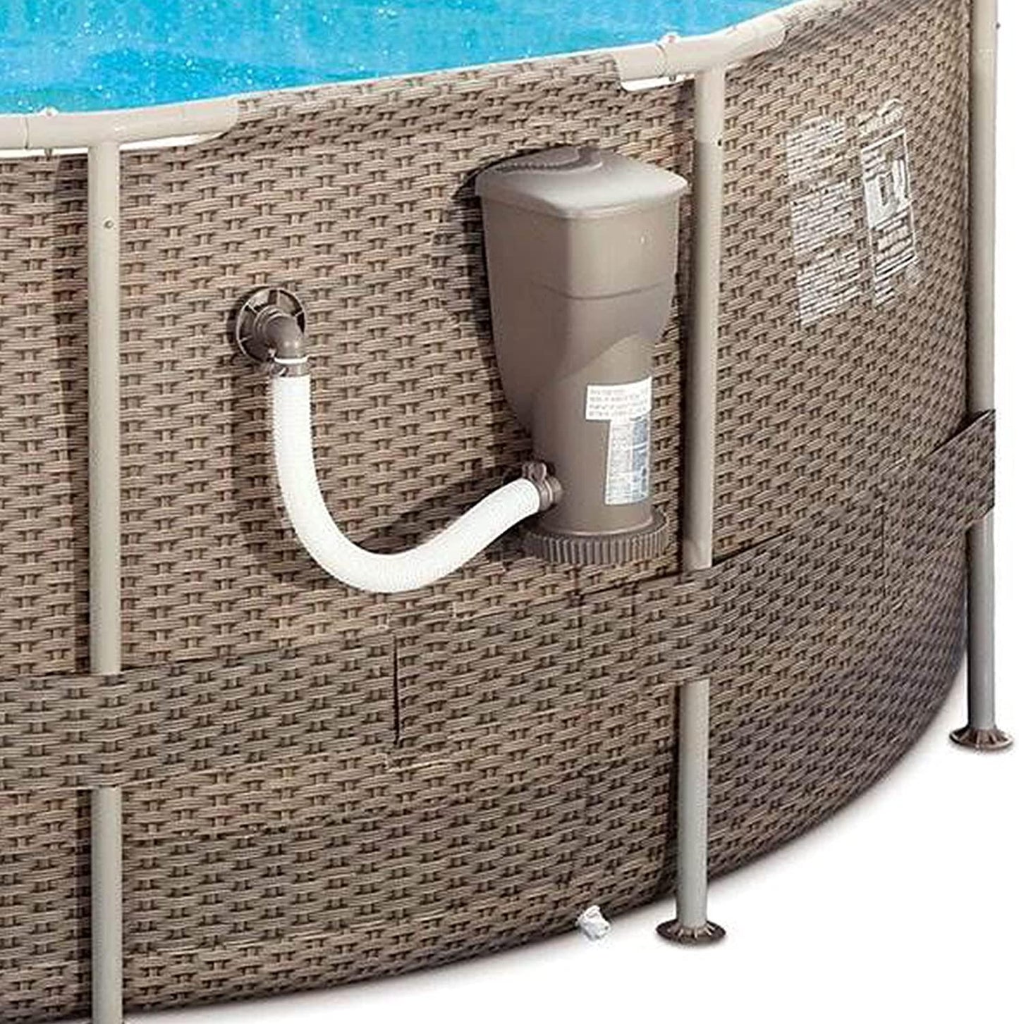 Summer Waves P20014482 14ft x 48in Outdoor Round Frame Above Ground Swimming Pool Set with Skimmer Filter Pump, Filter Cartridge, and Ladder, Brown