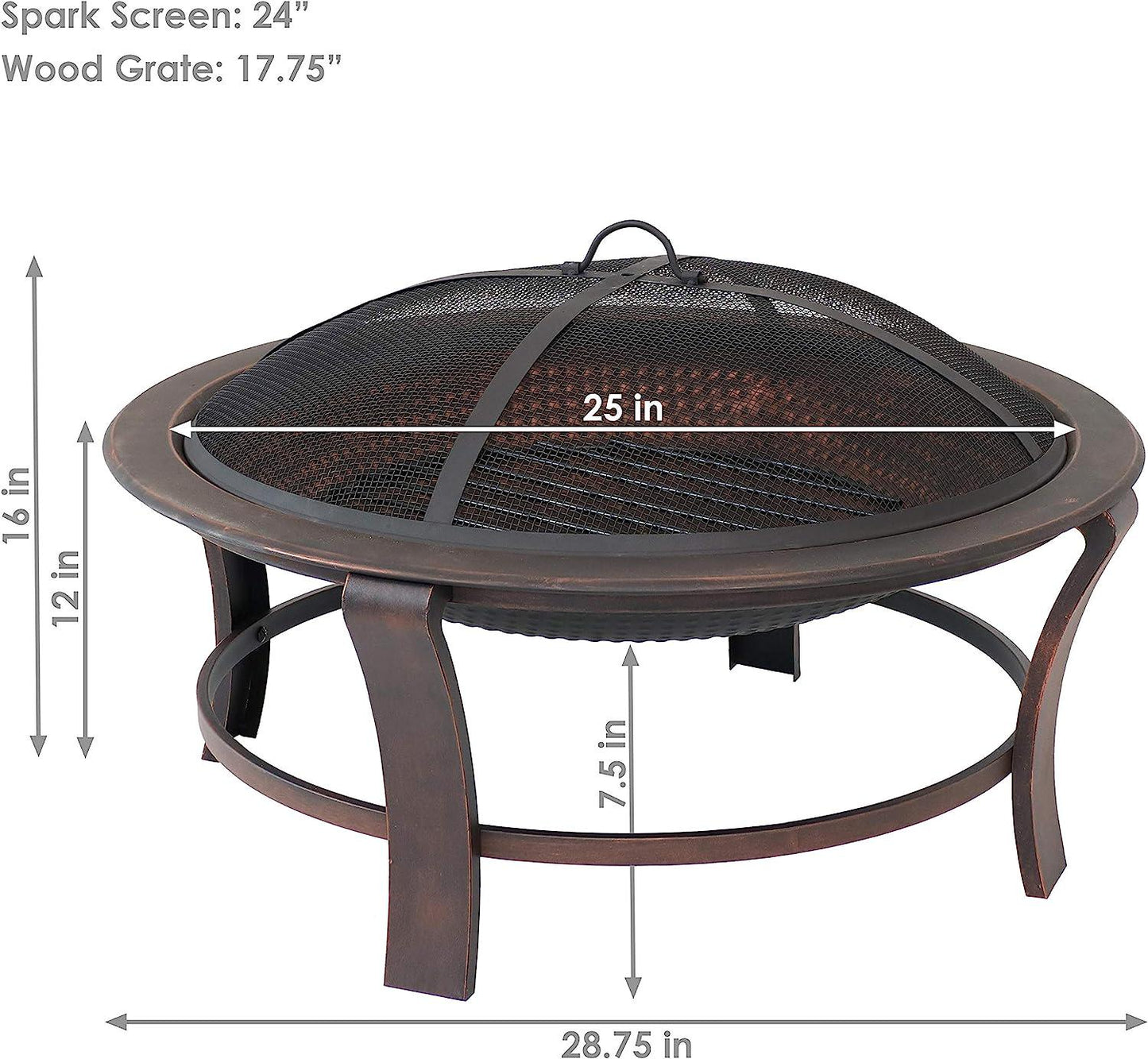 29-Inch Elevated Wood-Burning Fire Pit Bowl with Stand - Includes Spark Screen, Wood Grate, and Poker