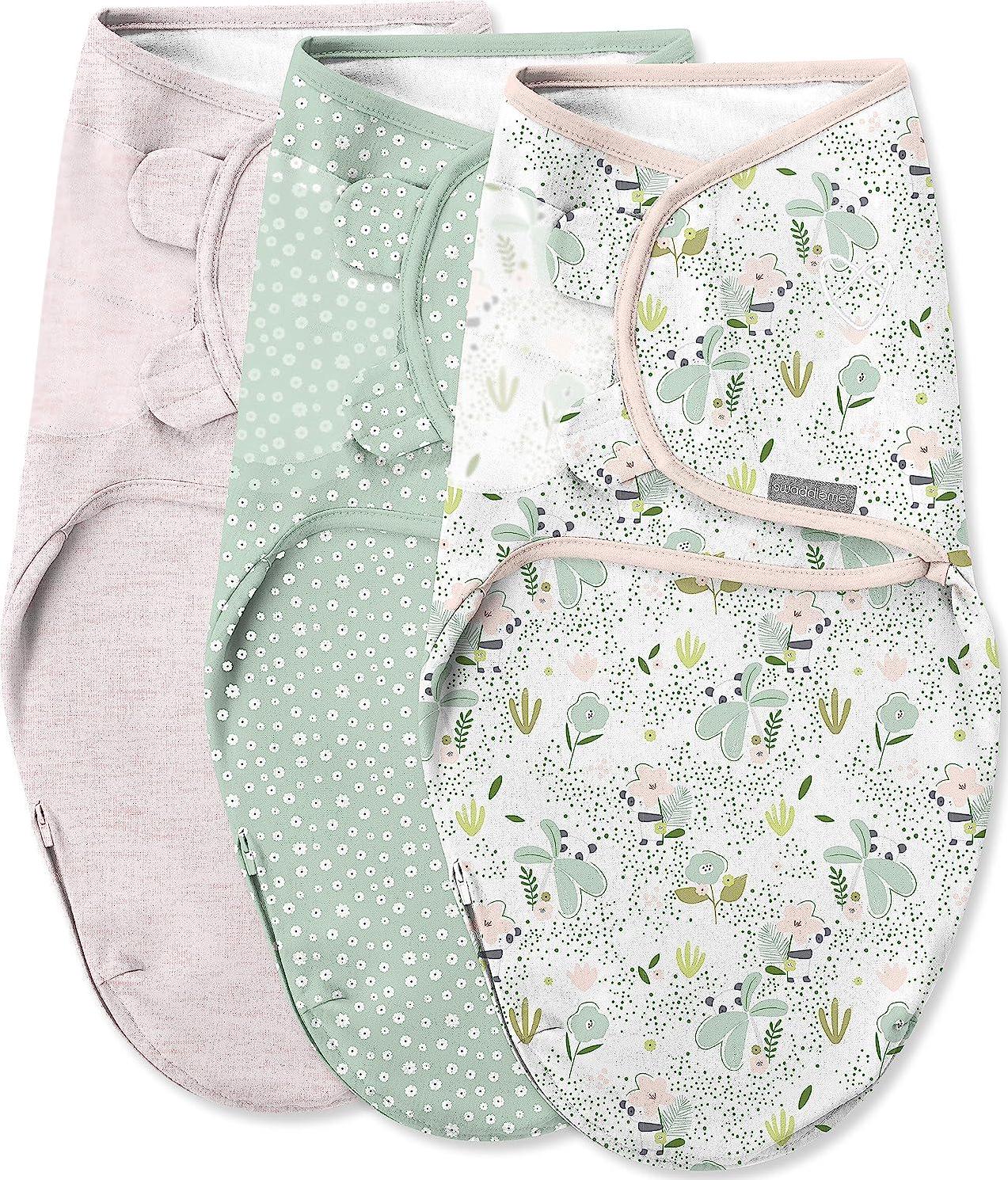 SwaddleMe by Ingenuity Easy Change Swaddle in Size Small/Medium, For Ages 0-3 Months, 7-14 Pounds, Up to 26 Inches Long, 3-Pack Baby Swaddle with Easy Change Zipper-