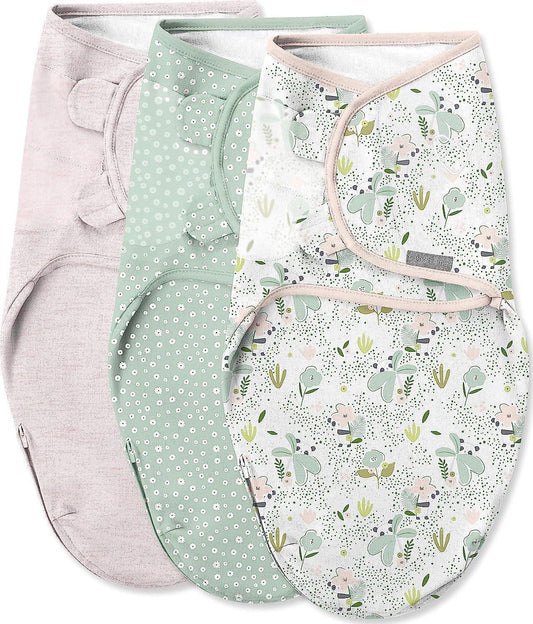 SwaddleMe by Ingenuity Easy Change Swaddle in Size Small/Medium, For Ages 0-3 Months, 7-14 Pounds, Up to 26 Inches Long, 3-Pack Baby Swaddle with Easy Change Zipper-