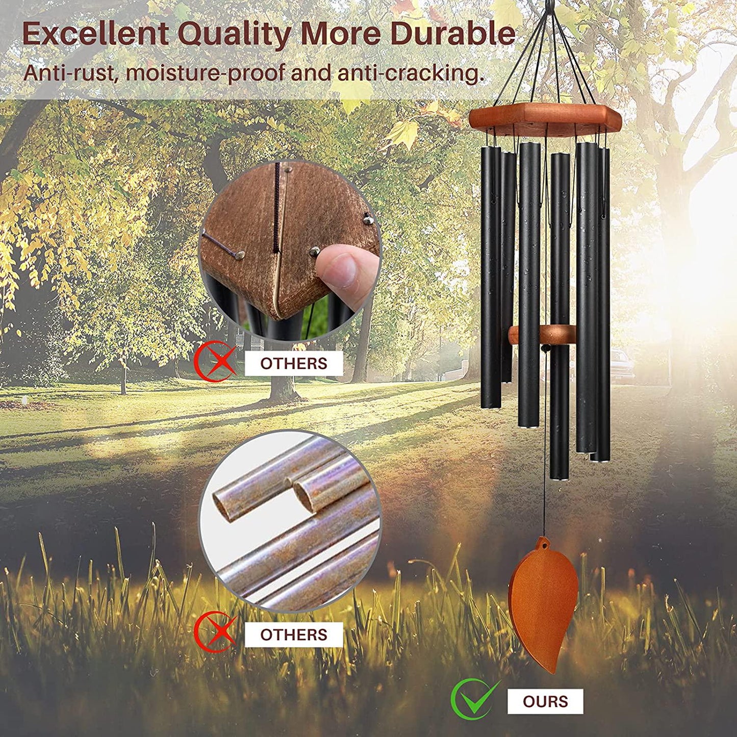 Sympathy Wind Chimes for Outside Deep Tone, Memorial Wind Chimes for Loss of a Loved, Large Wind Chimes with 6 Thicken Tubes and Hook, Outdoor Wind Chimes Gifts for Mother, Garden Decor(Black)